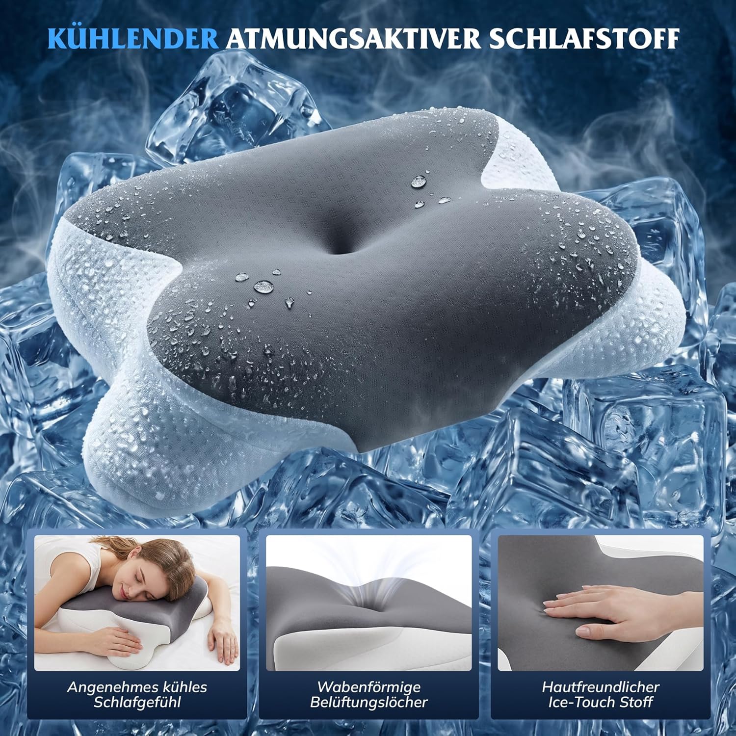 Orthopädisches Kissen, ergonomisches Nackenkissen, orthopädisches Kissen aus Memory-Schaum mit konturierter Unterstützung für Seiten, Rücken und Bauch, Nackenkissen, 9–12 cm, atmungsaktiv – Bild 4