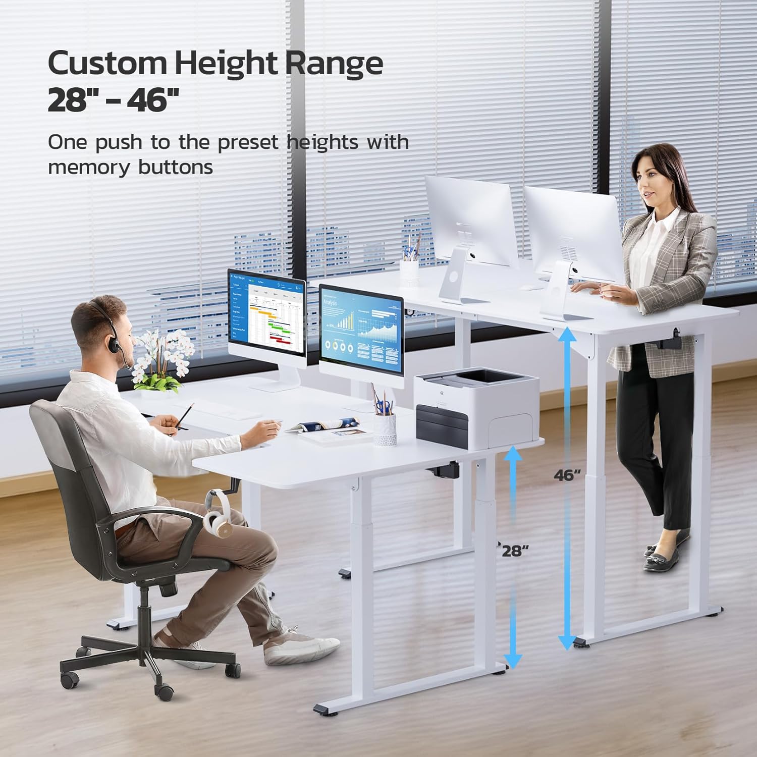 Dripex Höhenverstellbarer elektrischer Schreibtisch, 180 x 110 cm, L-förmig, höhenverstellbar mit Dual-Motor, Eckschreibtisch, Stehpult mit 4 Beinen für super Stabilität, Spleißbrett, Weiß – Bild 4