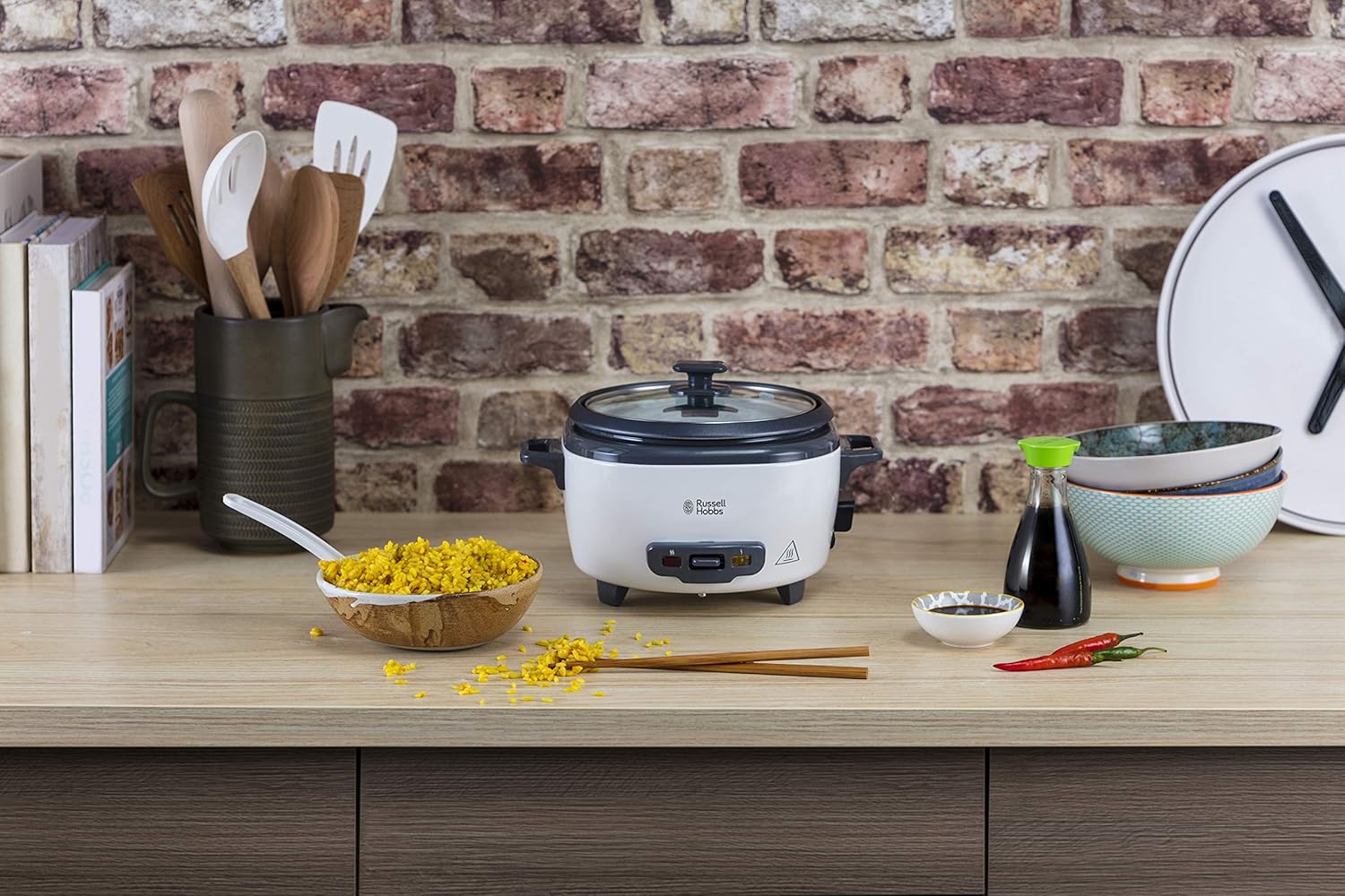 Russell Hobbs Reiskocher klein 0,8l (inkl. Dampfgareinsatz, Warmhaltefunktion, antihaftbeschichteter Kochtopf, Reislöffel & Messbecher) Schongarer für Gemüse & Fisch 27030-56 – Bild 12