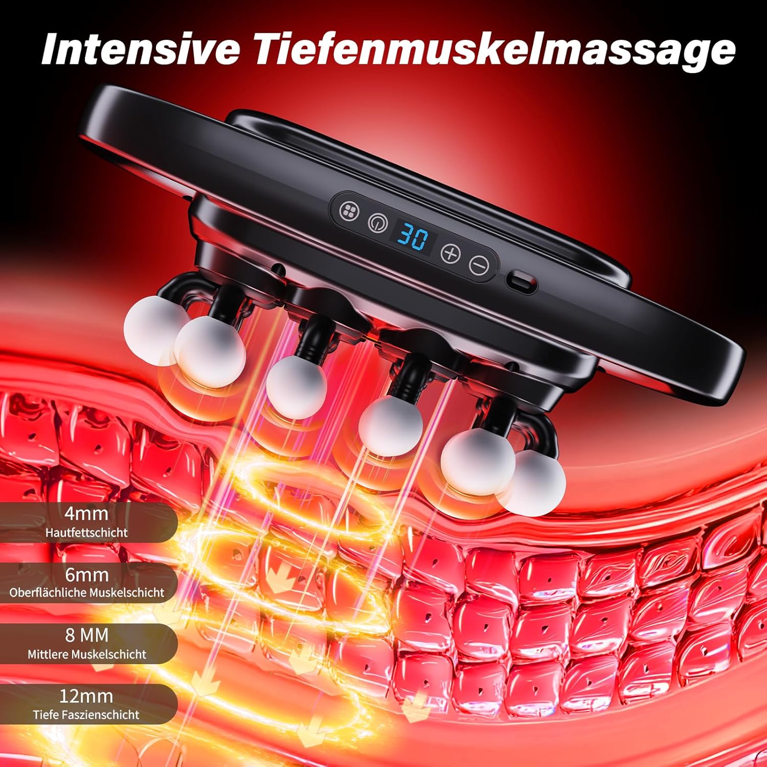 Massagepistole mit 20 Köpfen, 3 Modi und 30 Geschwindigkeiten – Intensives Tiefengewebemassagegerät für Sport, Muskelregeneration und große Muskelgruppen – Bild 5