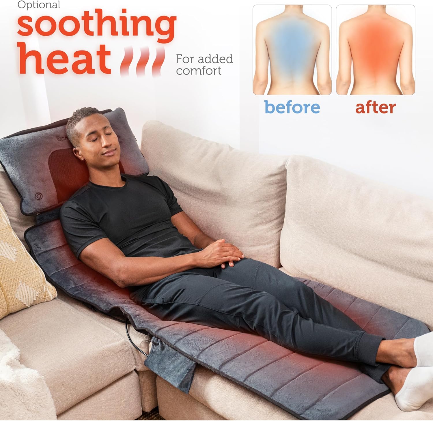 COMFIER Massagematte Ganzkörpermassage mit Wärmefunktion, Massagesitzkissen mit verstellbarem Shiatsu-Nackenkissen, 10 Vibrationsmotoren zur gezielten Linderung von Muskelverspannungen – Bild 3