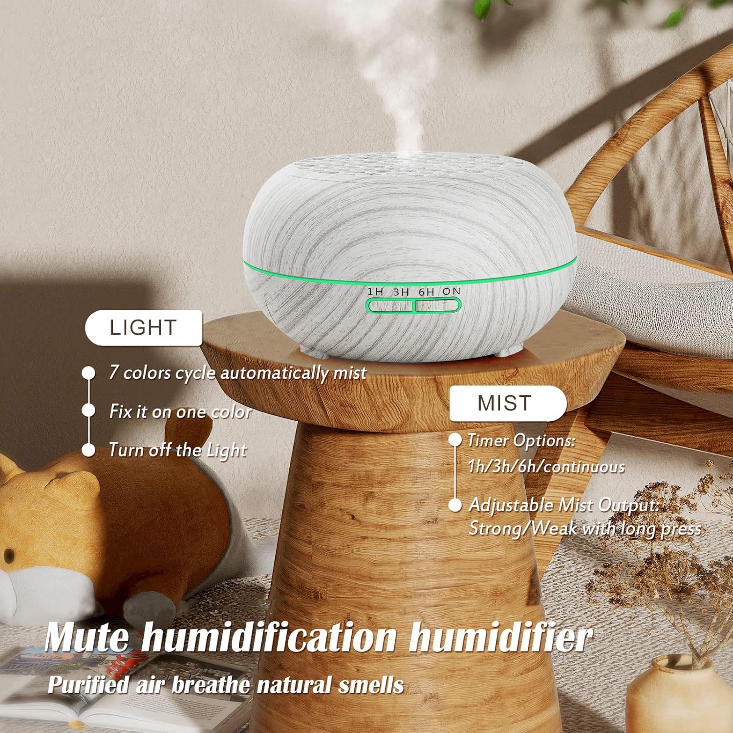Simpeak Aroma Diffuser 550 ml, Ultraschall-Raumdiffusor Holz für ätherische Öle, Aromatherapie-Düfte, Luftbefeuchter mit Fernbedienung, Weiß – Bild 5