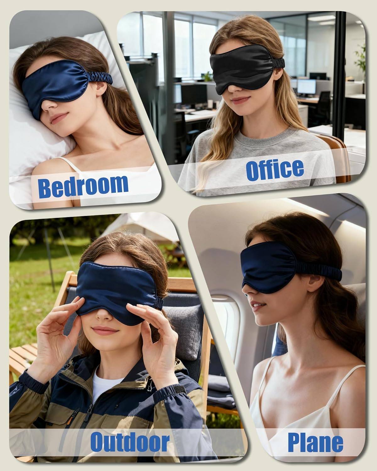 2er-Pack Schlafmasken für Damen und Herren, Augenmaske aus Seide, lichtblockierende Schlafmaske mit verstellbarem Riemen, bequeme weiche Augenbinde für Reisen, Nickerchen (schwarz) – Bild 7