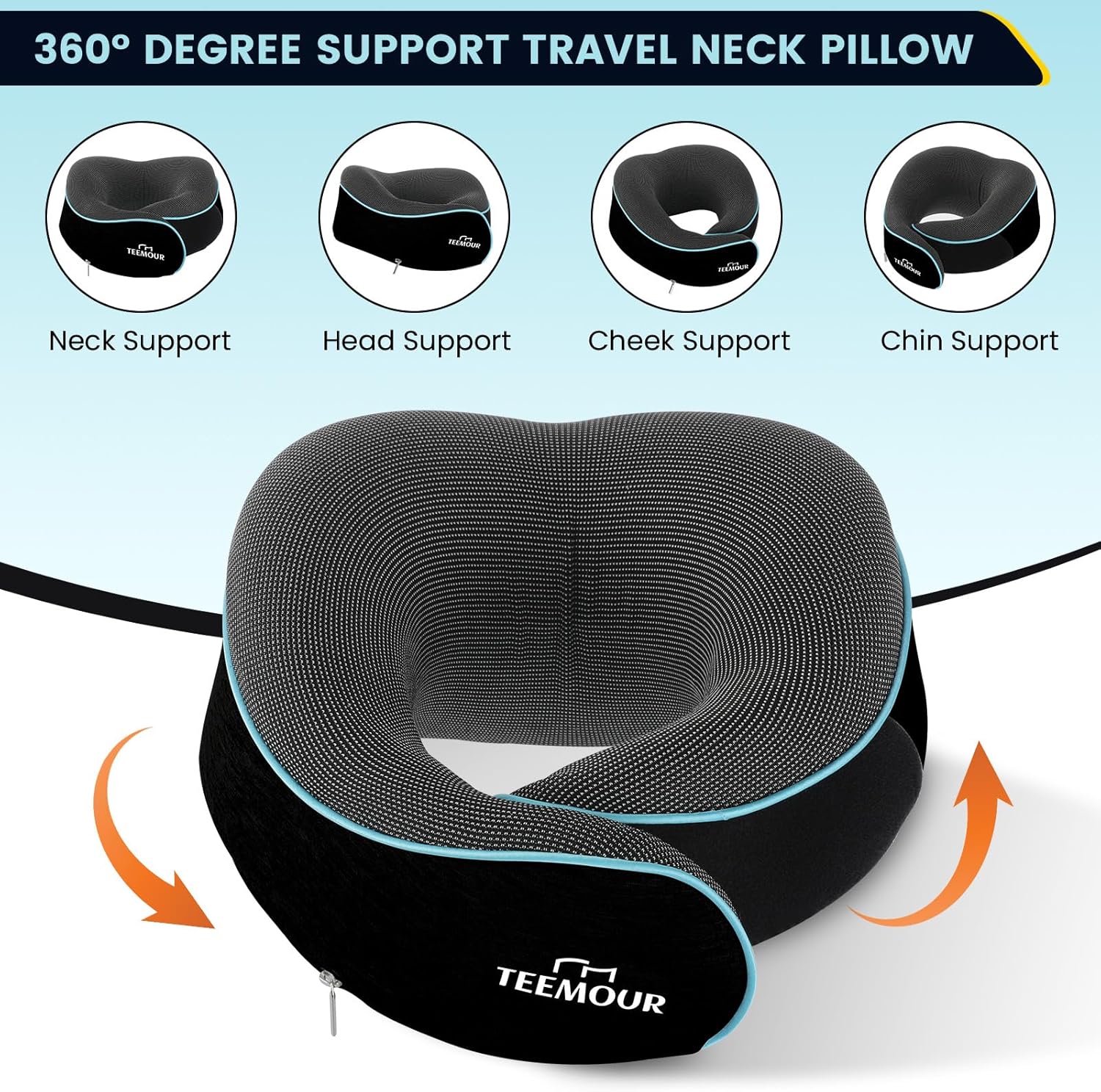 Nackenkissen Flugzeug Memory Foam Flugkissen mit Stütze inkl. Aufbewahrungstasche, Augenmaske, Ohrstöpsel, verstellbares Reisekissen für lange Flüge, Zug, Auto & Geschäftsreisen (Schwarz) – Bild 9