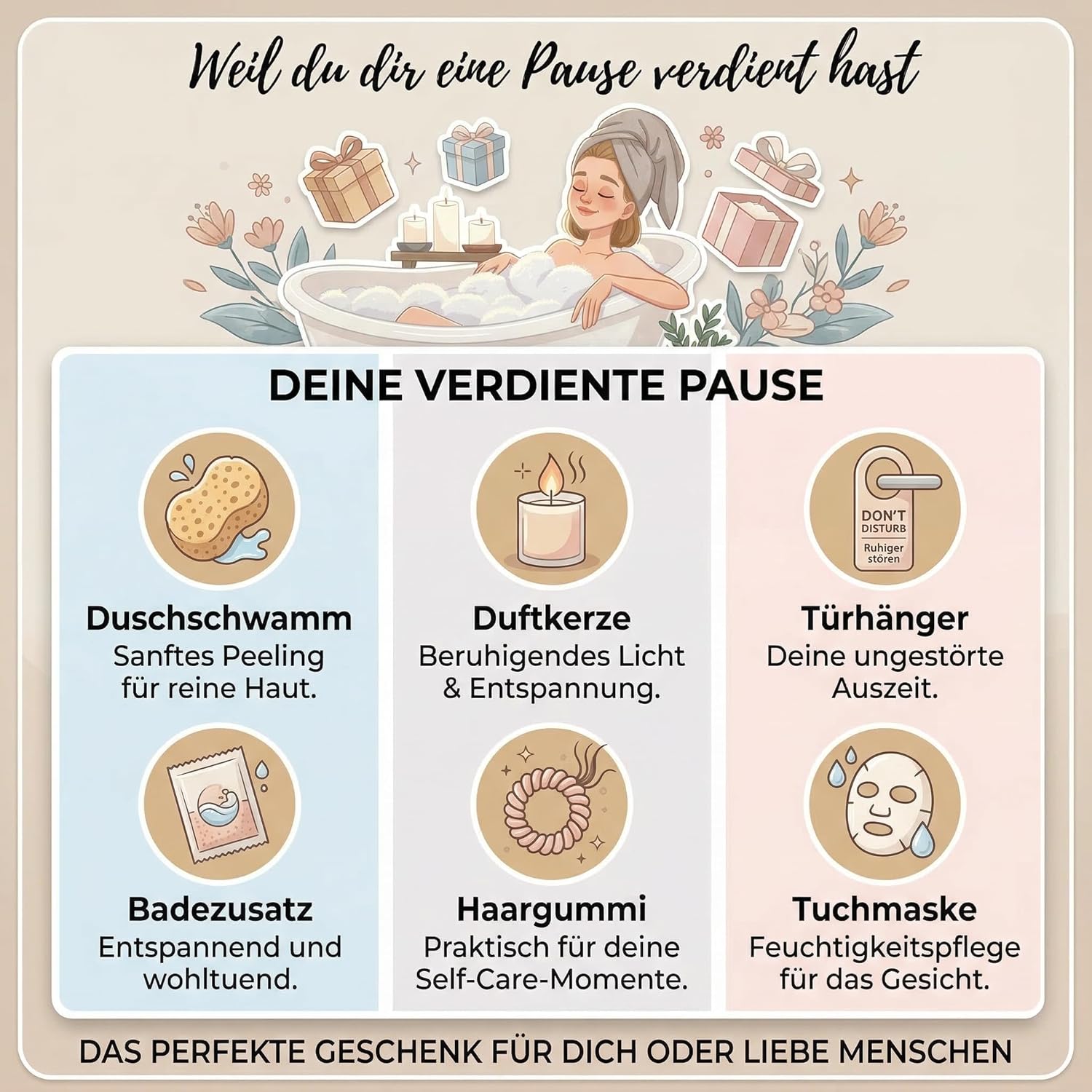 Wellness-Geschenkset für Frauen, 6-teiliges Geschenksäckchen mit Badezusatz, Duftkerze und mehr, Geschenk für Mama, Frau, Schwester & Freundin, Entspannung für Frauen, Geschenkbox, Geschenkbox zum Geburtstag – Bild 2