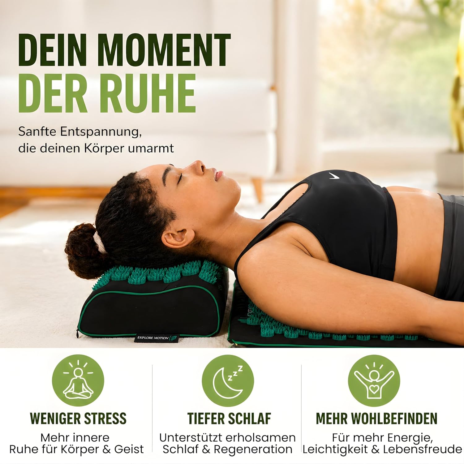 Original Akupressurmatte 6-in-1 Premium-Set aus Naturfasern – Rücken- & Nackenmassage gegen Stress & Verspannungen | Mit Kissen & Massageball | Spüren Sie den Unterschied – Bild 3