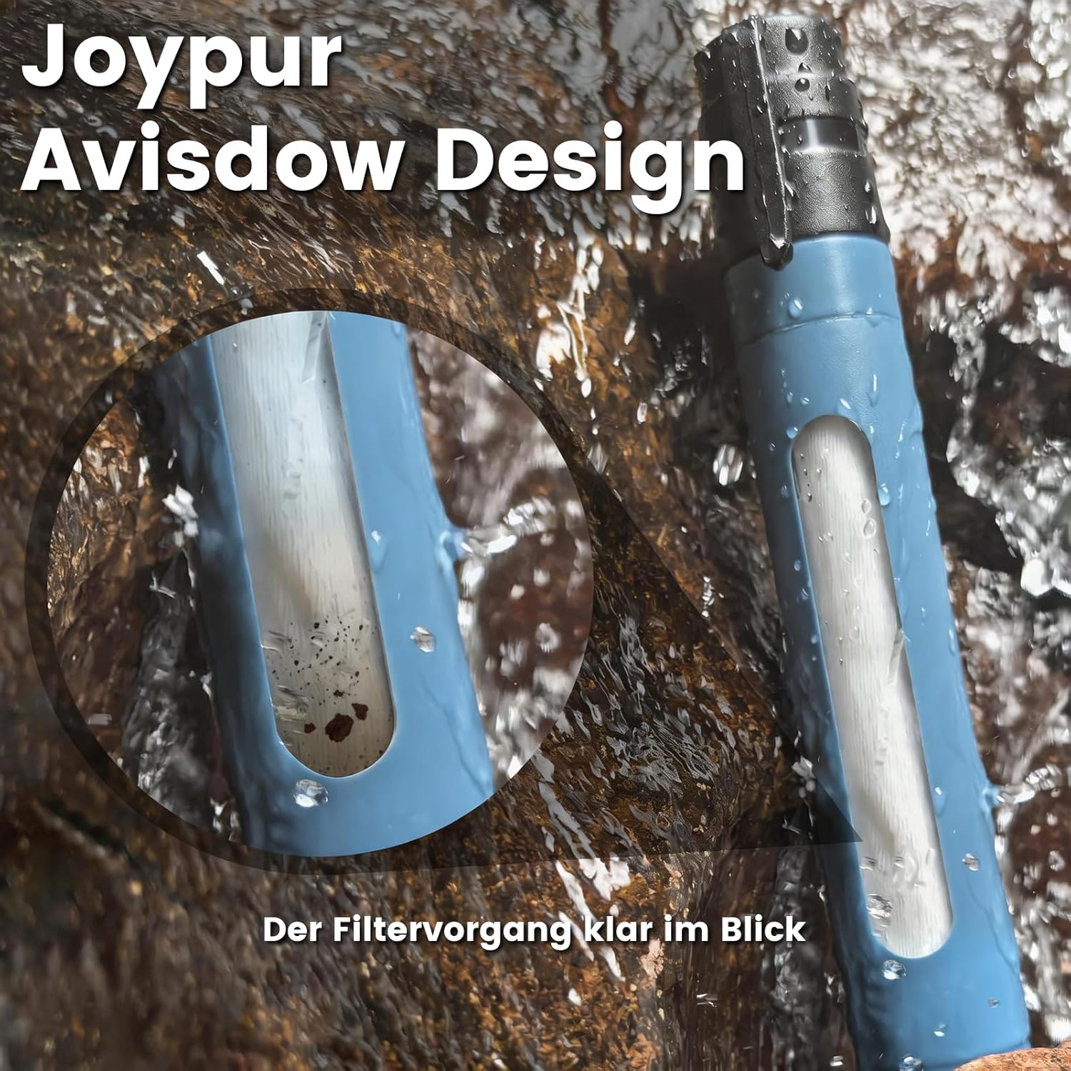 Wasserfilter Outdoor Survival mit Sichtfenster, persönlicher Trinkwasserfilter als Stift, 0,01 µm Ultrafiltrations-Aktivkohle, 3000 l Fassungsvermögen, leicht, tragbar für Camping, Wandern (blau x 3) – Bild 3