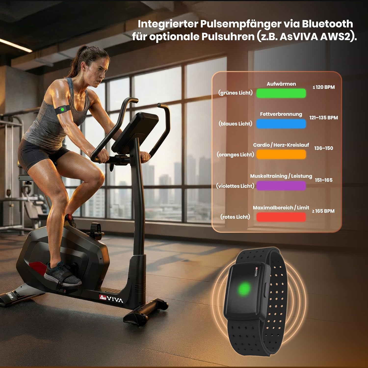 AsVIVA H22 Heimtrainer-Ergometer – Indoor-Bike mit 12 kg Schwungmasse, Bluetooth & App-Steuerung, Pulsmessung, leiser Riemenantrieb, Fitnessgerät für Cardio- & Ausdauertraining zu Hause – Bild 11