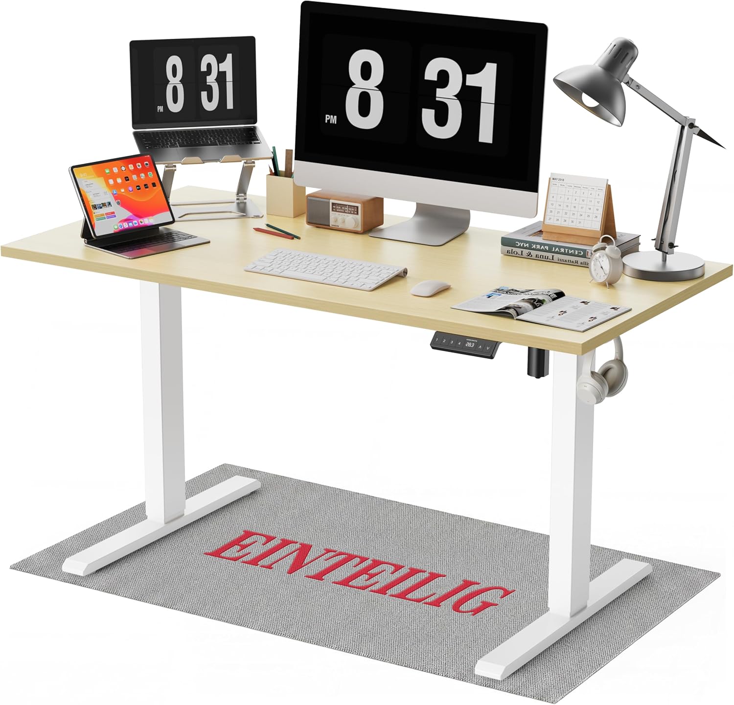 WALKINGDESK Ganze Tischplatte, höhenverstellbarer Schreibtisch, elektrischer 140 x 70 cm Computertisch, Stehsitztisch mit einteiliger Tischplatte, Stehpult mit 4 Memory-Funktionen, Eiche