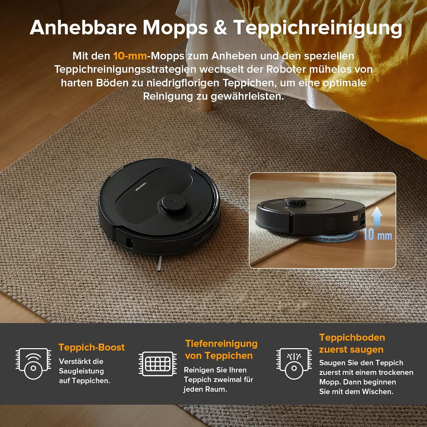 roborock Qrevo Series Roboterstaubsauger mit Wischfunktion, 8000 Pa Saugleistung (verbessert durch Qrevo S), Anti-Tangling-Seitenbürste, Hindernisvermeidung, LiDAR-Navigation, All-in-One-Dock, Schwarz (QV 35A-Set) – Bild 6