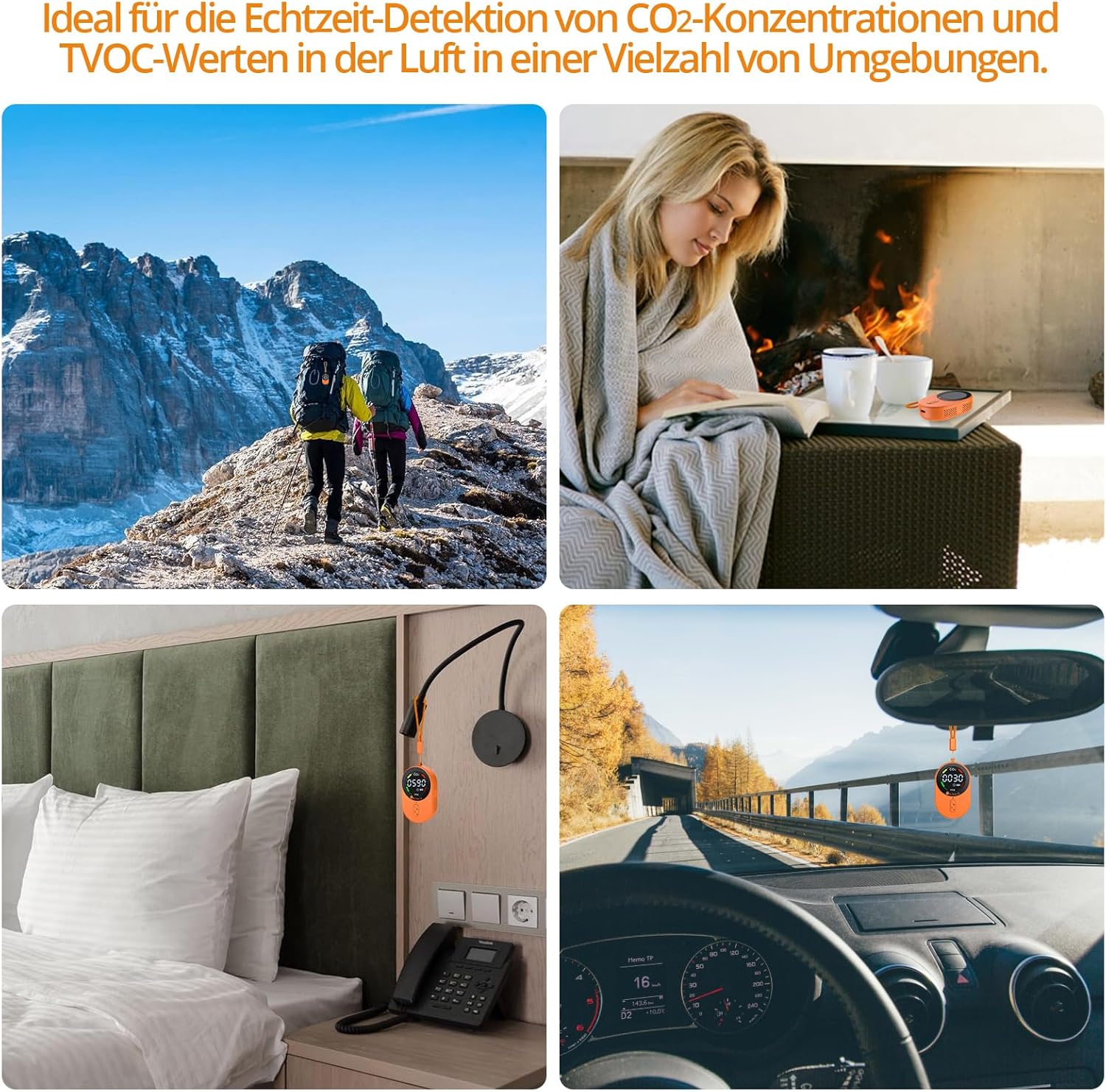 Neoteck Tragbarer CO2-Detektor, Mini-Kohlendioxidsensor mit akustischem und optischem Alarm, wiederaufladbarer 2-in-1-CO2-Monitor 0–5000 PPM für Camping, Abenteuer, Zuhause, Hotel – Bild 7