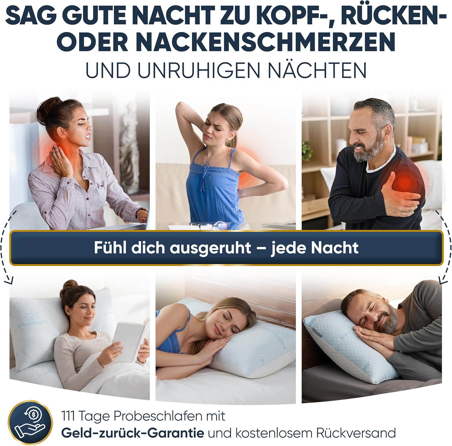 Nackenkissen aus Memory-Schaum – Kissen 40 x 80 cm höhenverstellbar – Ergonomisches orthopädisches Kissen für Nackenschmerzen, Rücken- und Seitenschläfer – Premium-Füllung, Anti-Schnarchen – Finden Sie die richtige Höhe – Bild 7