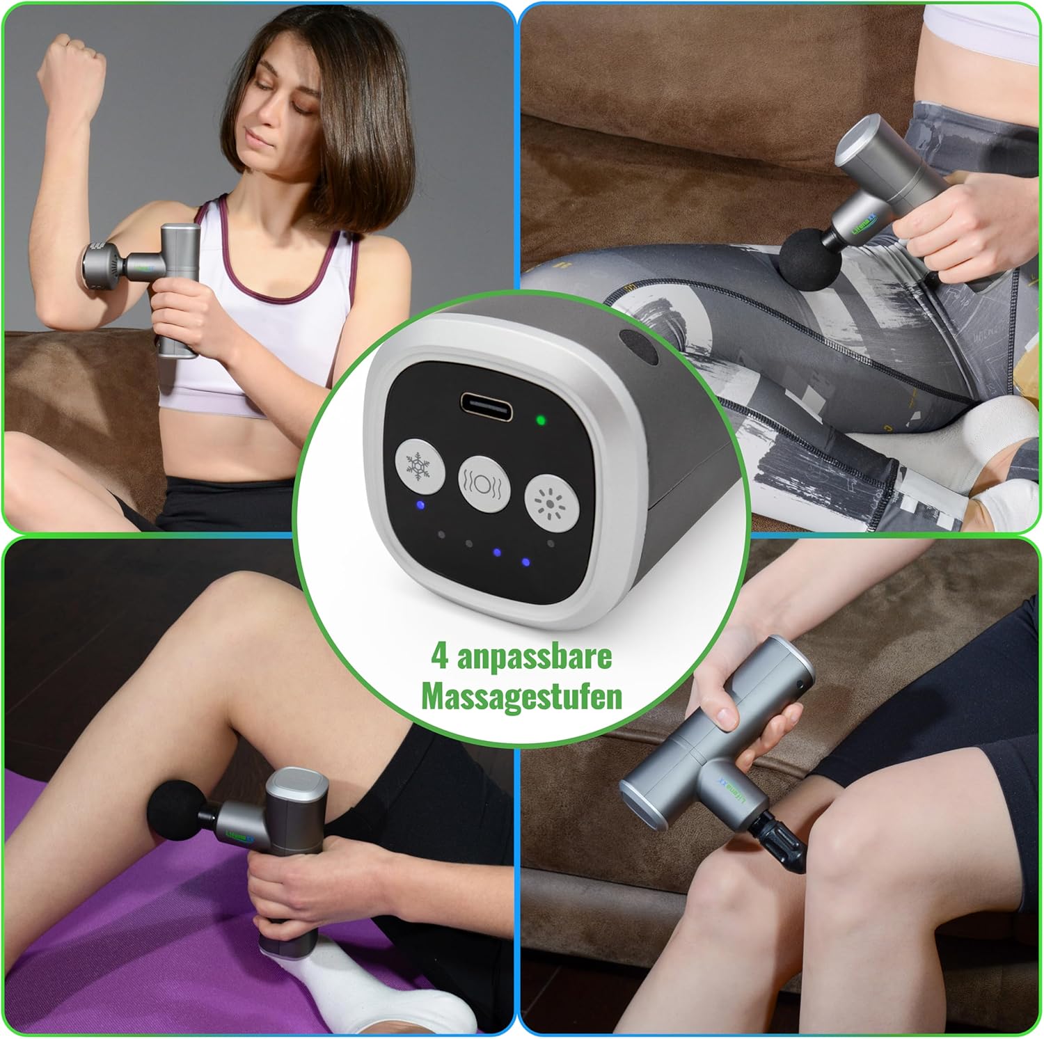 Lifenaxx Muskelmassagegerät Heat Cold Therapy Pro LX-041 Massagepistole mit Wärmefunktion und Kältefunktion in 6 Stufen, 5 Massageköpfe, 2000 mAh Akkulaufzeit – Bild 4