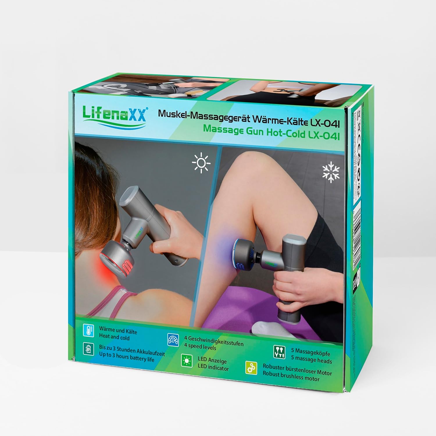 Lifenaxx Muskelmassagegerät Heat Cold Therapy Pro LX-041 Massagepistole mit Wärmefunktion und Kältefunktion in 6 Stufen, 5 Massageköpfe, 2000 mAh Akkulaufzeit – Bild 6