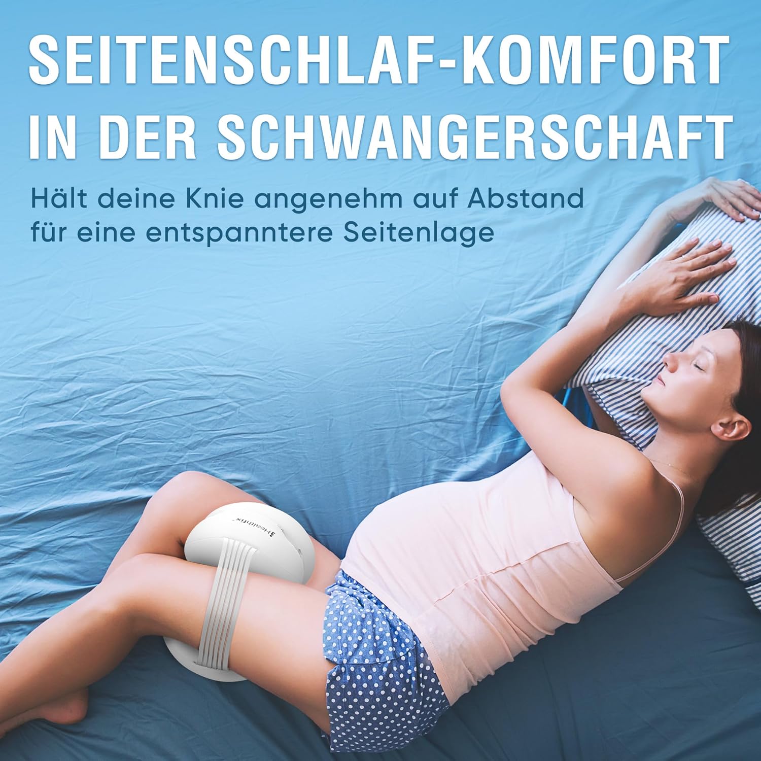 Healthfix Kniekissen für Seitenschläfer, orthopädisches Beinkissen zum Schlafen mit Gurt, 2 Stück, Memory-Schaum, kühlender, waschbarer Bezug (weiß) – Bild 8
