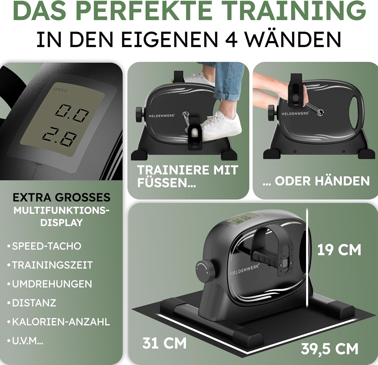 HELDENWERK Pedaltrainer-Set – TÜV/GS geprüft 2025 inkl. Befestigungsgurt & Antirutschmatte – Arm- und Beintrainer für zu Hause – Senioren Pedaltrainer, Heimtrainer – Bild 6