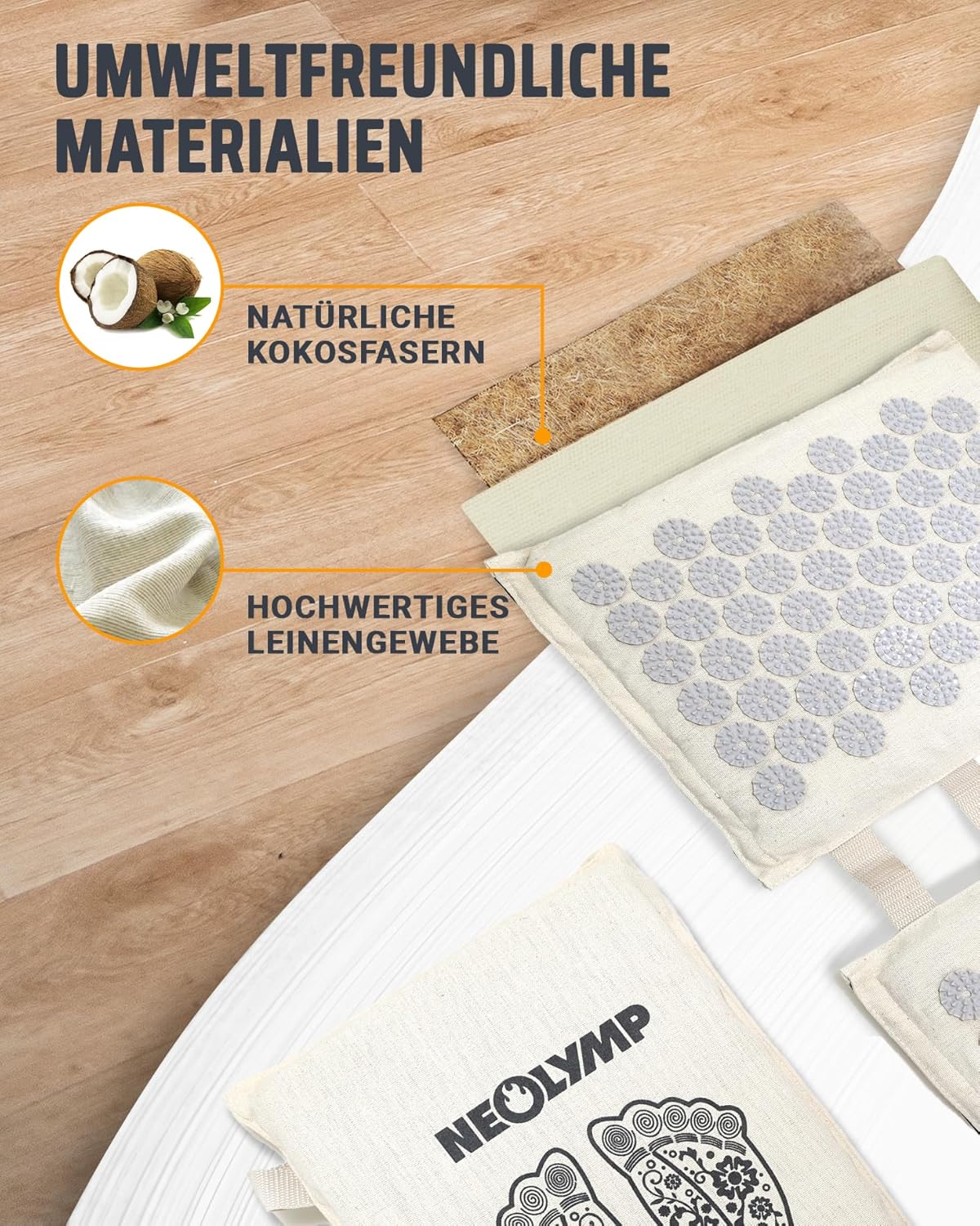 NEOLYMP Akupressur-Fußmatte – vielseitige Stimulation – waschbar, umweltfreundlich mit Tragetasche – Akupunktur-Fußmassagematte mit ABS-Spitzen – Nagelmatte (Akupressur-Fußmatte Beige) – Bild 3