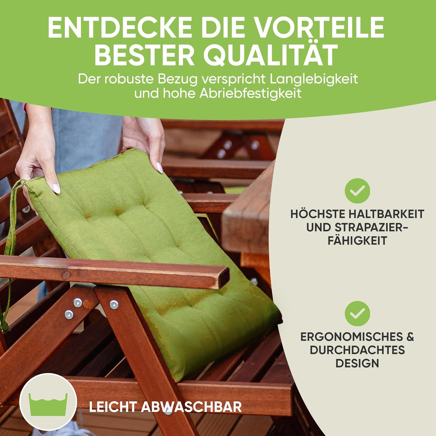 Gräfenstayn®, 4er-Set Sitzkissen, 40 x 40 x 3 cm, mit Bändern, für den Innen- und Außenbereich, mit Öko-Tex-Siegel – Bild 5
