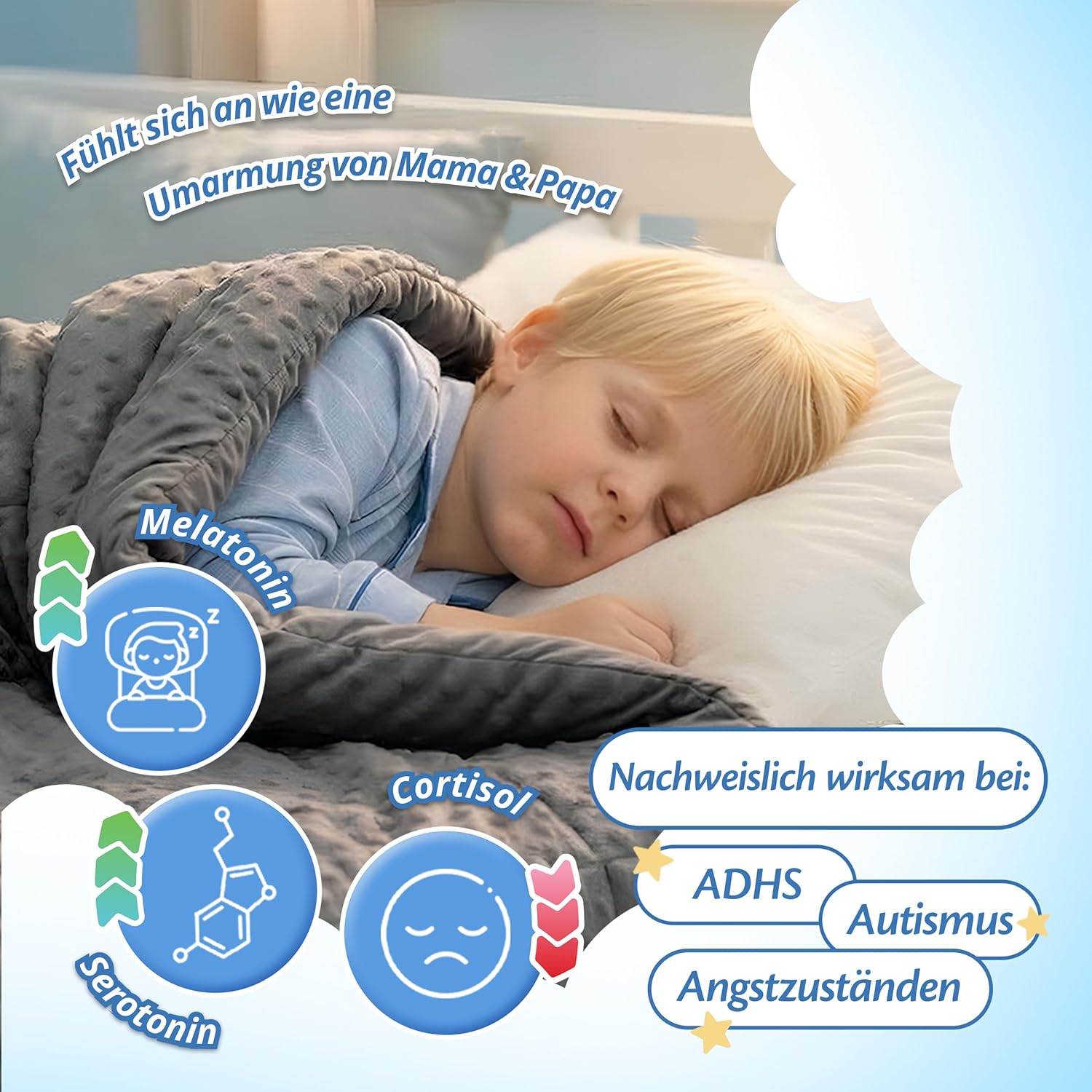 Ella Gewichtsdecke für Kinder, 3,2 kg, 100 x 150 cm – Therapiedecke zum Stressabbau und Angstzuständen, hypoallergene Glasperlen, weiche und kühlende Außenschicht aus Baumwolle für Kinder von 25–40 kg – graues Minky – Bild 4