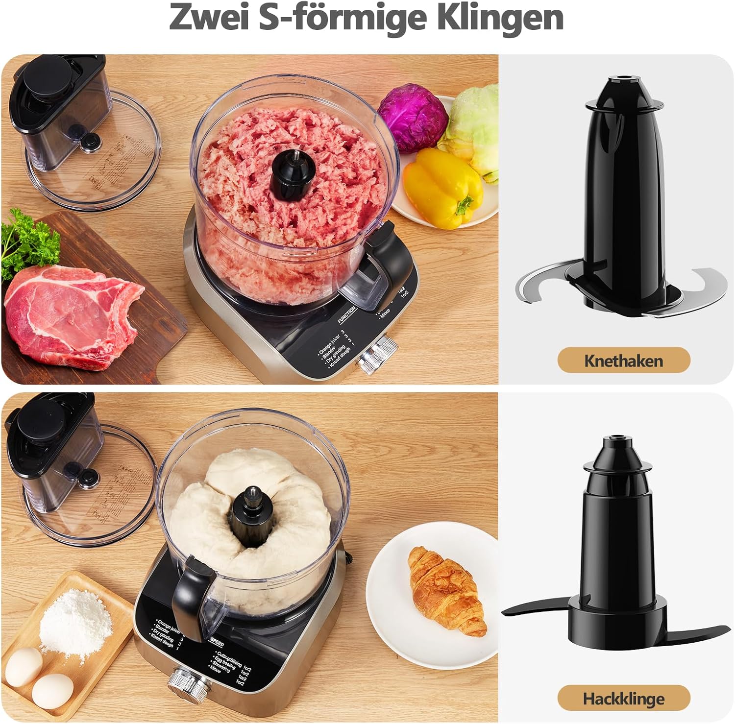 YASHE Multifunktions-Küchenmaschine, 11-in-1-Mixer, Mixer, Zerkleinerer, Entsafter und Teigmaschine mit 2,5-l-Schüssel und 1,5-l-Rührbehälter, 1300 W, 3 Geschwindigkeiten, Pulse-Funktion, Sicherheitsverriegelung – Bild 5