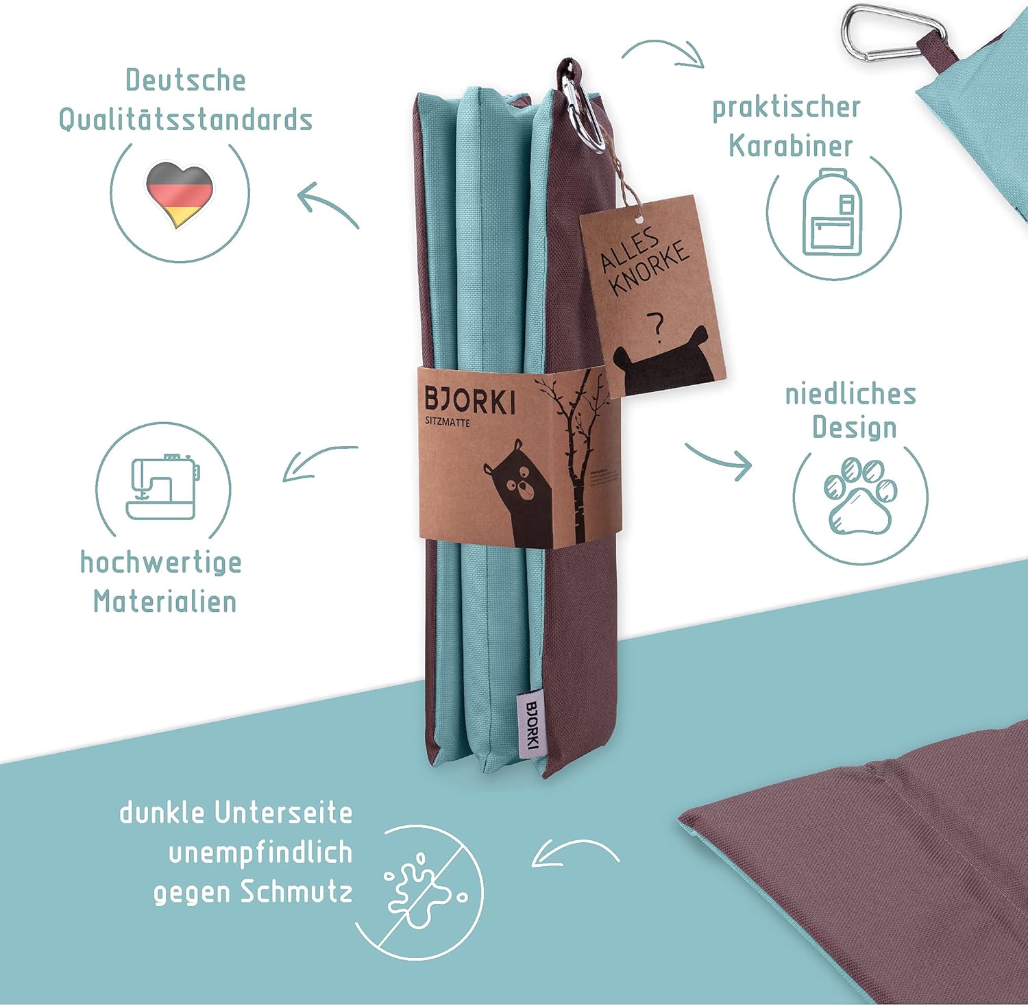 BJORKI® Kinder-Sitzkissen, faltbares Outdoor-Sitzkissen mit optimalem Kälte- und Nässeschutz, robuste Outdoor-Sitzauflage, das Thermo-Sitzkissen für Wandern, Stadion und unterwegs – Bild 2