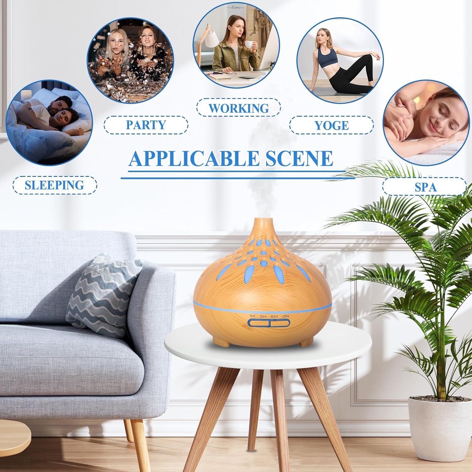 Aromadiffusor, 500 ml Duftöl-Diffusor, Diffusor für ätherische Öle, Ultraschall-Luftbefeuchter, Aromatherapie-Öle-Diffusor mit Fernbedienung und 7 LED-Farben, für Zuhause, Schlafzimmer, Zimmer, Büro – Bild 6
