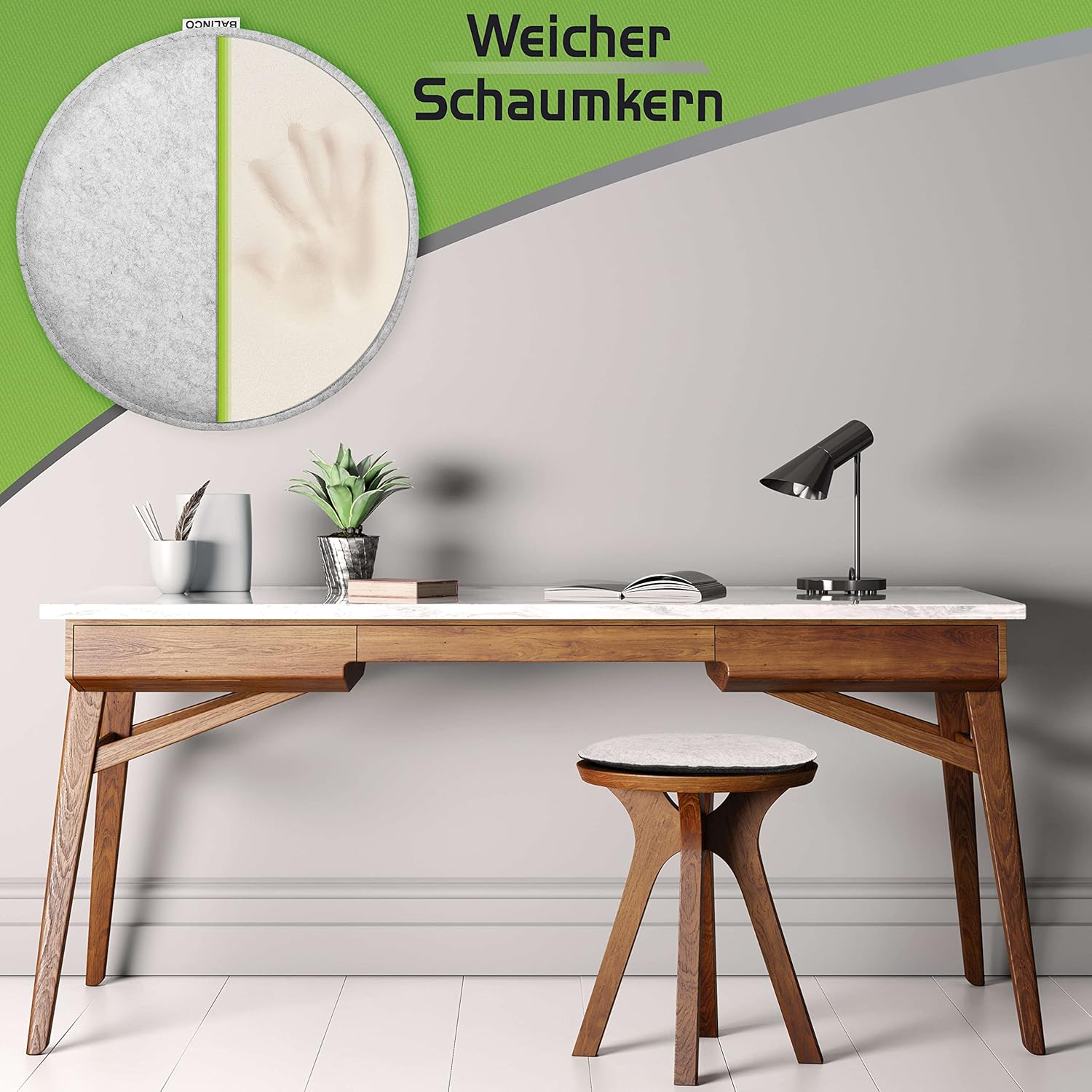 Balinco Runde Sitzkissen, 4er-Set, Stuhlkissen aus Filz, zweifarbig Anthrazit & Hellgrau, waschbare Filzkissen für Esszimmer, Gartenstuhl, Hocker & Bank – Bild 5
