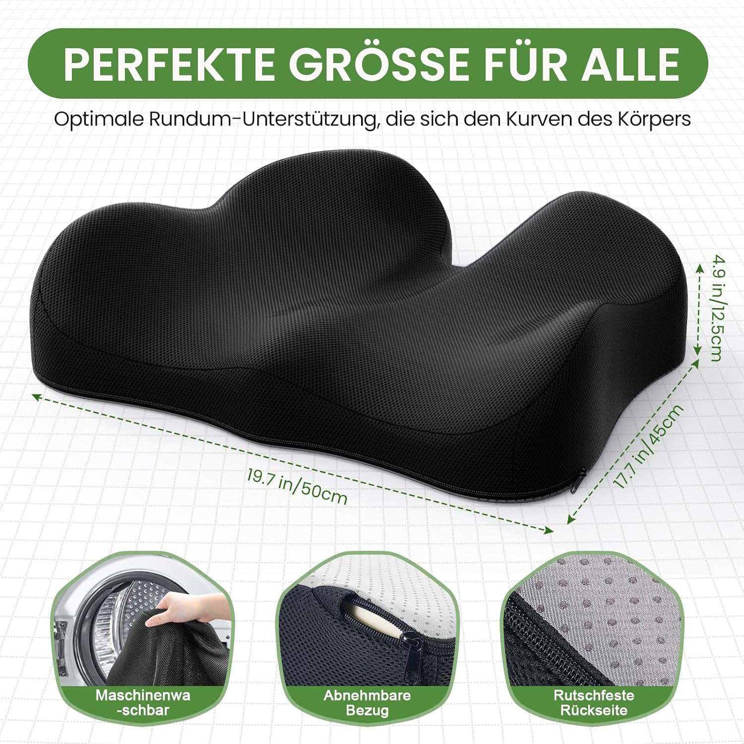 A-Pce Memory Foam-Sitzkissen, Komfortkissen für Bürostuhl, ergonomisches Sitzkissen für Zuhause, Büro und Auto, Autositzkissen zum Fahren, rutschfeste Unterseite – Bild 4