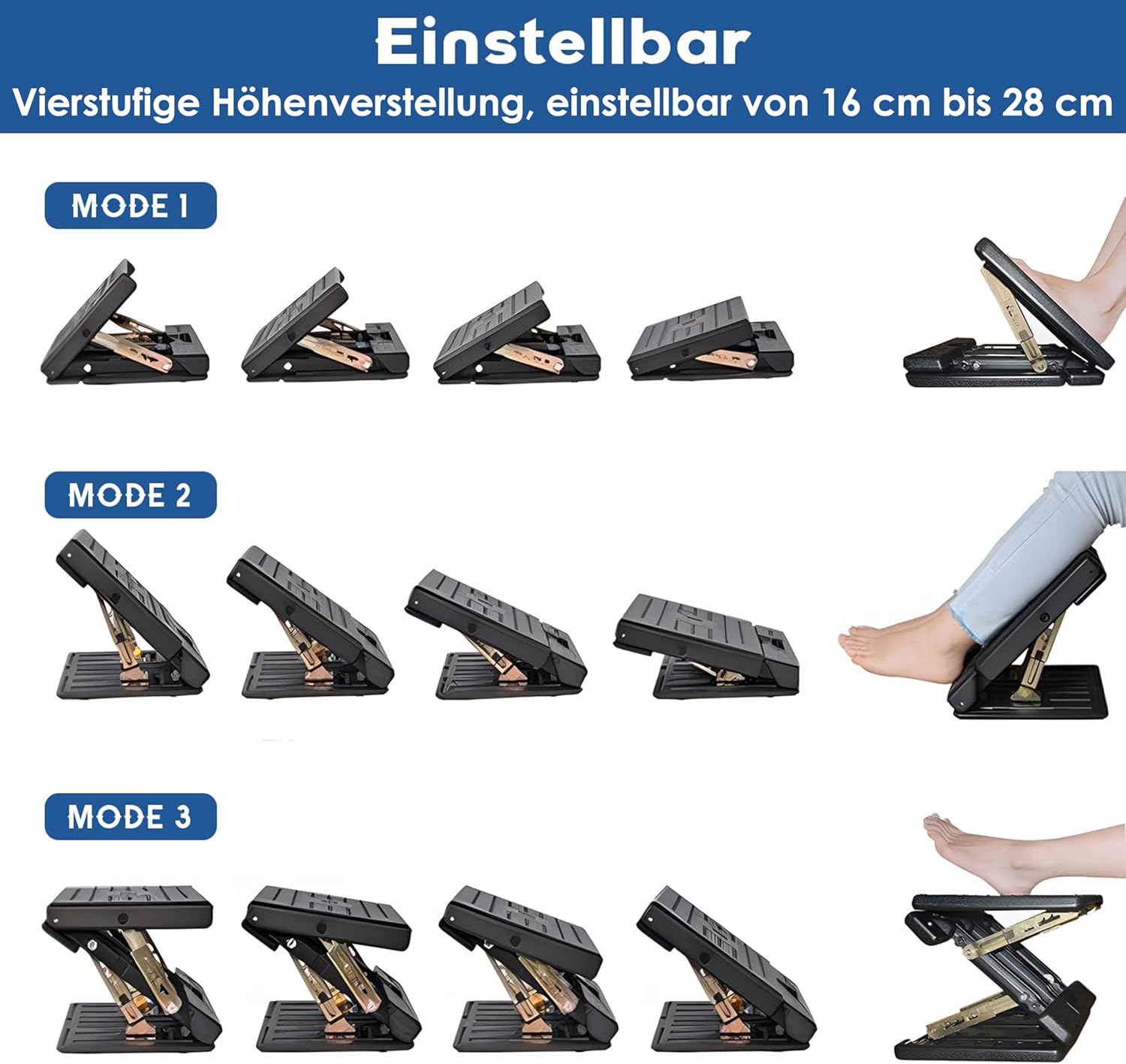 MYOYAY Fußstützen-Schreibtisch, verstellbarer Fußhocker, 4 höhenverstellbar mit Massage und weichen, ergonomischen rutschfesten Fußstützen für Büro, Auto, Zuhause, Reisen – Bild 4