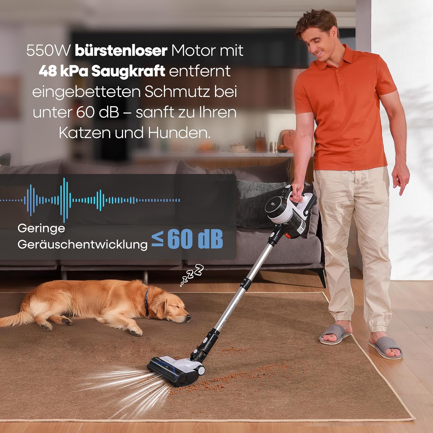 AlloyMove Akku Staubsauger 50000Pa/550W/70Min, 1.5L Staubsauger Kabellos mit Anti-Tangle-Bürste und Wandladestation, 7-Schicht-Filtersystem Super Leise für Tierhaare/Teppiche/Hartböden/Auto A01 – Bild 2