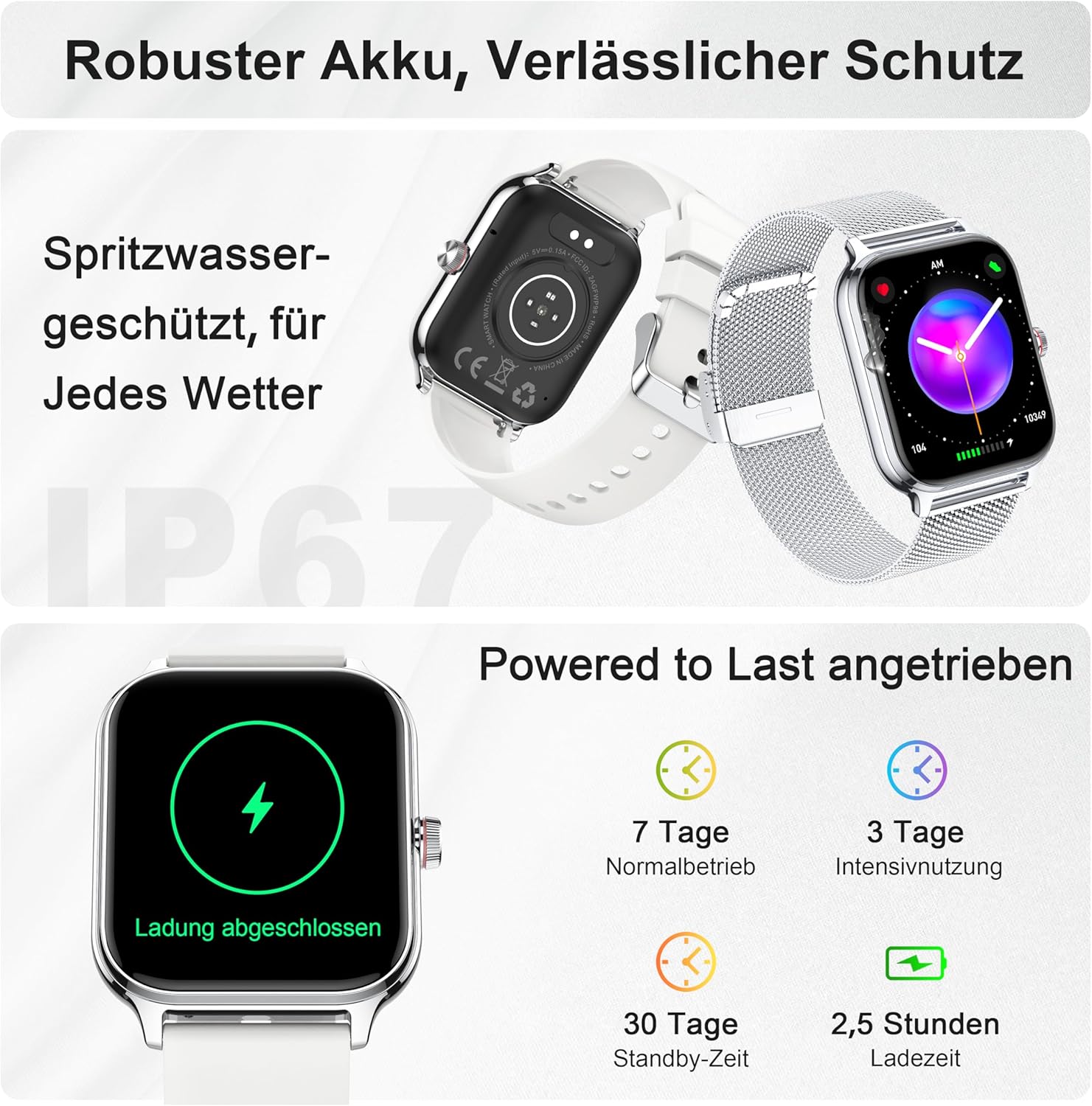 LODIMEKE Smartwatch Herren Damen Telefonfunktion Blutdruck Herzfrequenz Schlaf 1,96 Zoll AI Fitnessuhr 100+ Sportmodi, IP67 Wasserdicht Schrittzähler Wecker Rechner Visitenkarte iOS Android – Bild 6