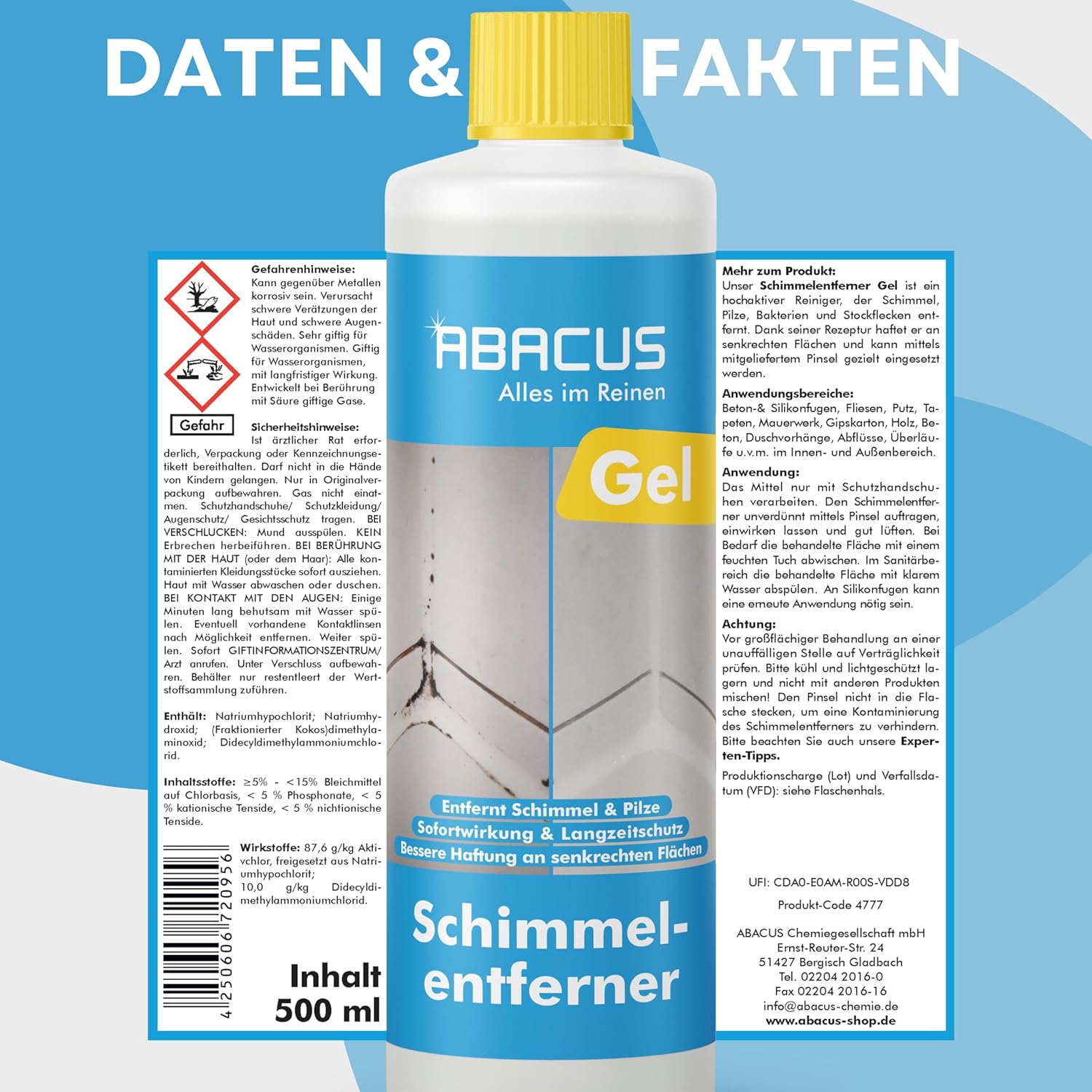 ABACUS Schifo 2432 Schimmel-Entferner-Gel mit Pinsel, Anti-Schimmel mit Haftwirkung gegen Schimmel und Stockflecken, konzentriertes Anti-Schimmel-Gel wirkt innerhalb von Minuten, 1 x 500 ml – Bild 6