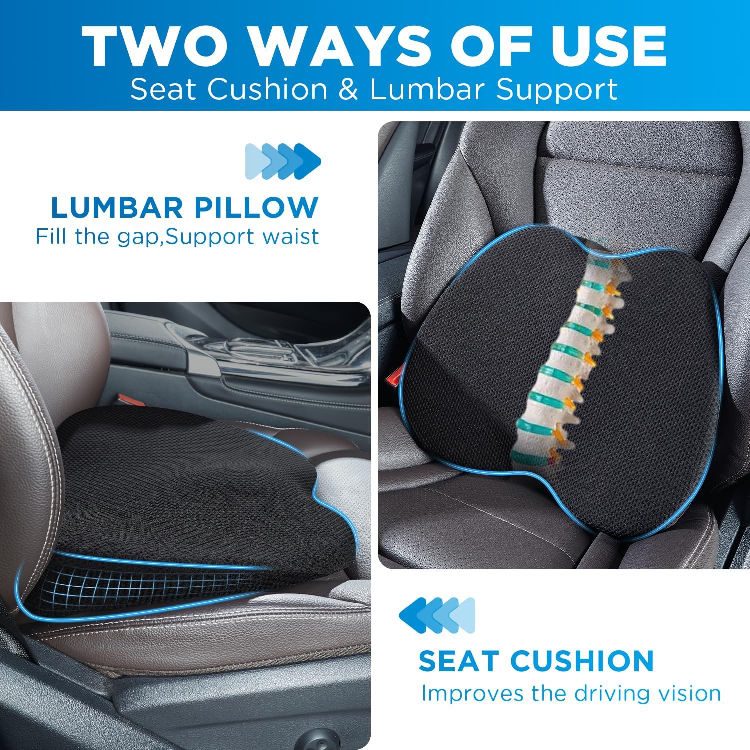 Qutool Keilkissen Auto Memory Foam Autositzkissen Fahrersitzkissen Keilkissen Stuhlsitzkissen Autositzkissen für Bürostuhl, Autos und LKWs (Erweiterte Version) – Bild 2