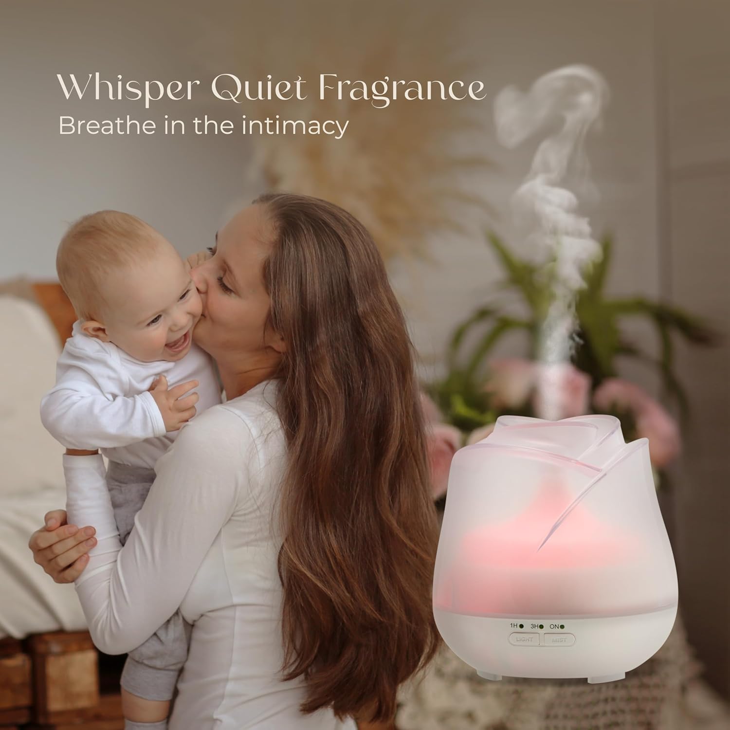 Earnest Living Rose Aromadiffusor 150 ml – Mini-Ultraschall-Duftdiffusor für ätherische Öle, leiser USB-Luftbefeuchter mit 7 LED-Farben, automatische Abschaltung und BPA-frei – für Schlaf und Entspannung – mattweiß – Bild 4