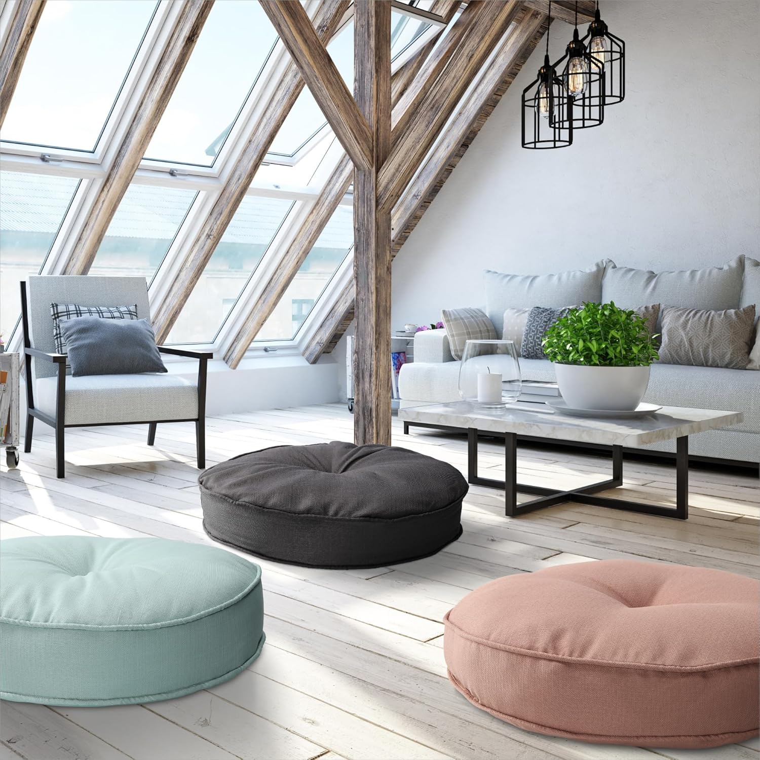 Rundes Sitzkissen für den Außenbereich, 60 cm Durchmesser, Bodenkissen für Terrasse, Balkon und Garten, Anthrazit – Bild 4