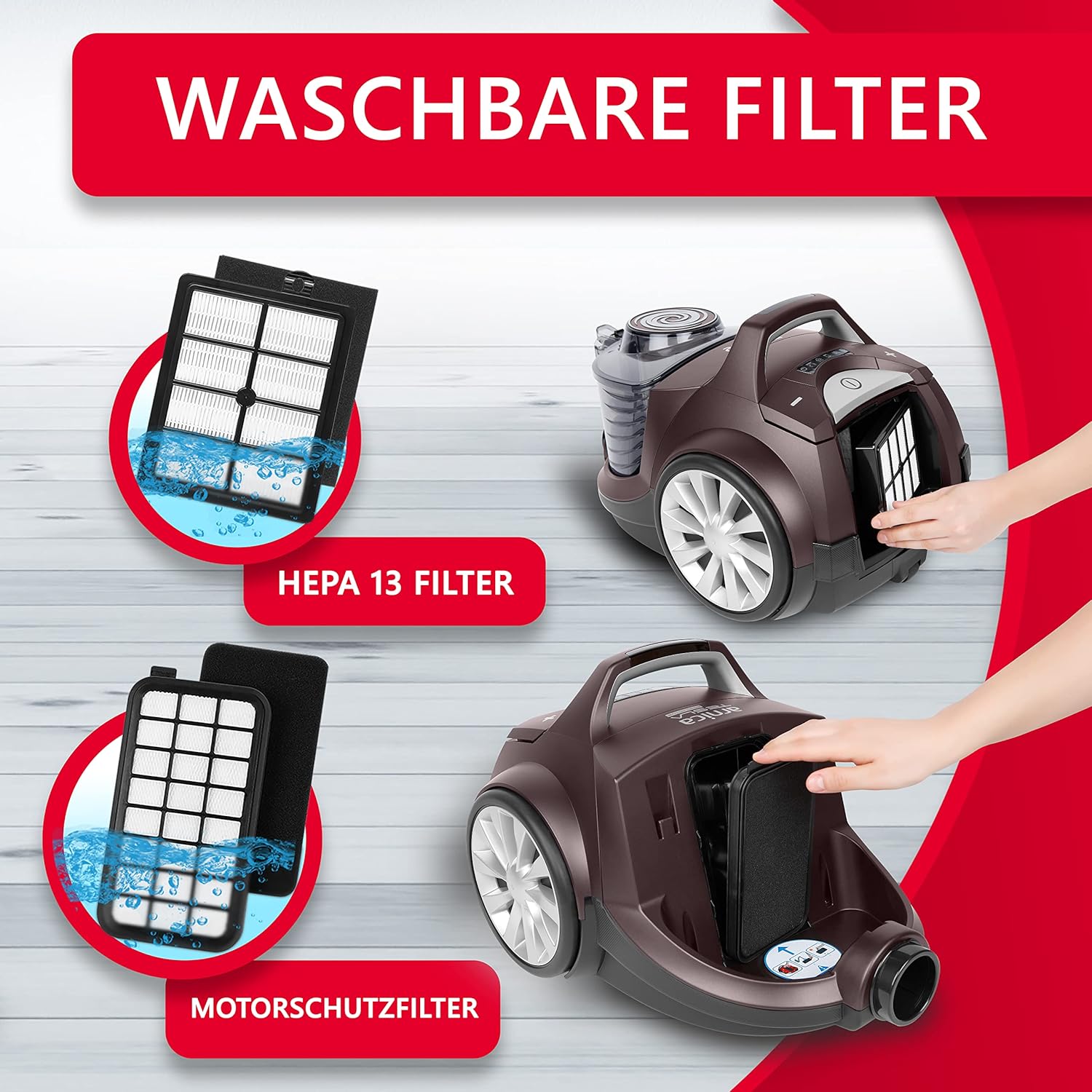 arnica - Beutelloser Staubsauger 750 Watt I 70 dB I 5 Düsen ideal für Tierhaare I 3 Liter I HEPA 13 Filter für Allergiker I Beutelloser Staubsauger klein I Staubsauger I Staubsauger I Staubsauger Tierhaare Braun – Bild 6