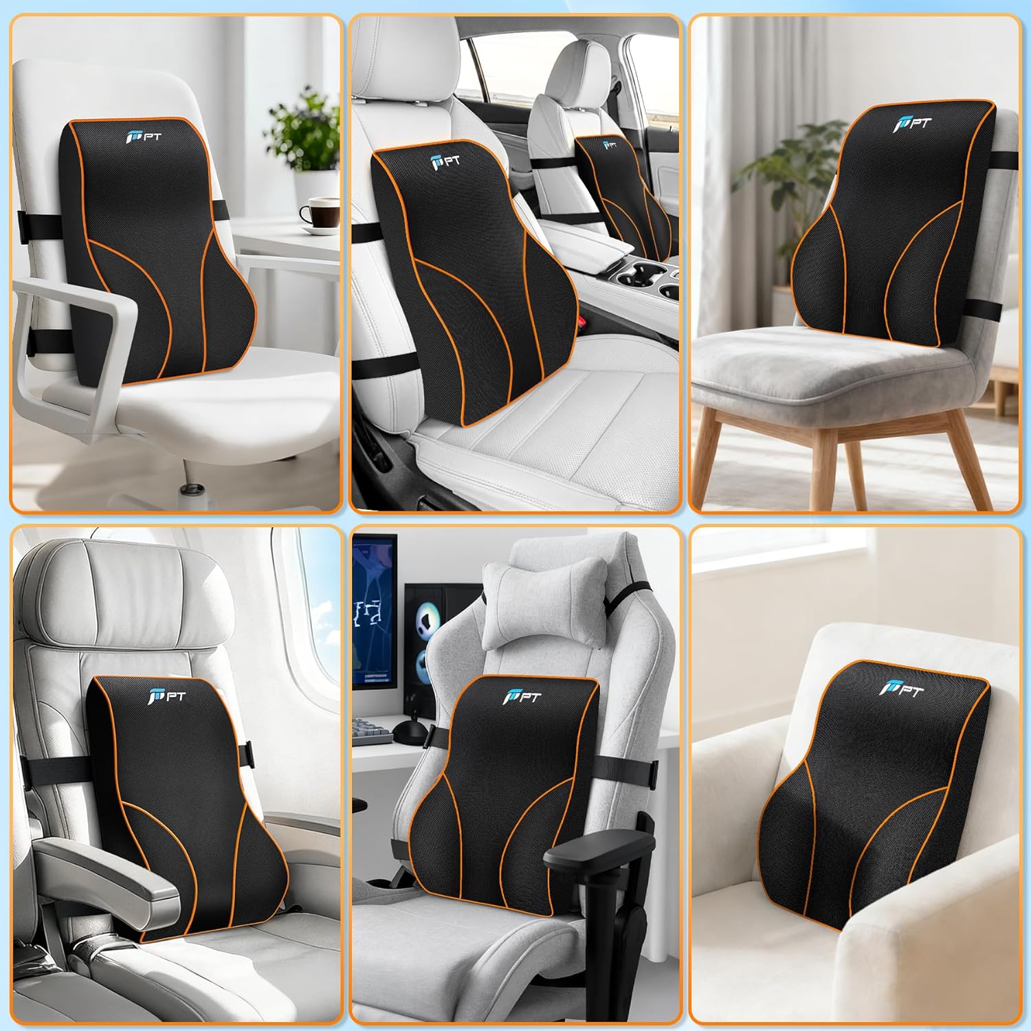 POOTACK Lendenkissen mit Memory-Schaum – bequeme Lordosenstütze für Auto, Büro und Gaming, verstellbares Rückenkissen für Bürostuhl, Autositz und Schreibtischstuhl, Schwarz – Bild 6