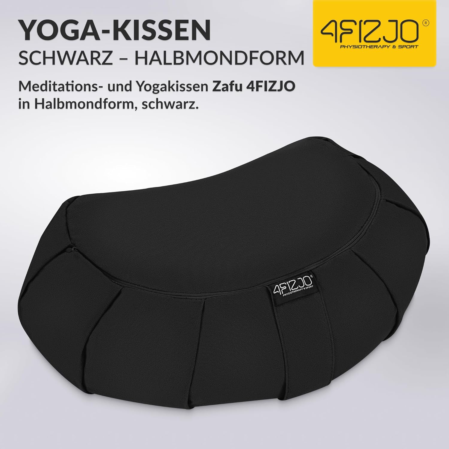 4FIZJO Halbmond-Yogakissen mit Buchweizenschalen, Meditationskissen, natürliche Füllung, Sitzkissen, perfekt für bequemes Yoga, Meditation, Achtsamkeit, 40 x 30 x 12 cm, schwarz – Bild 2