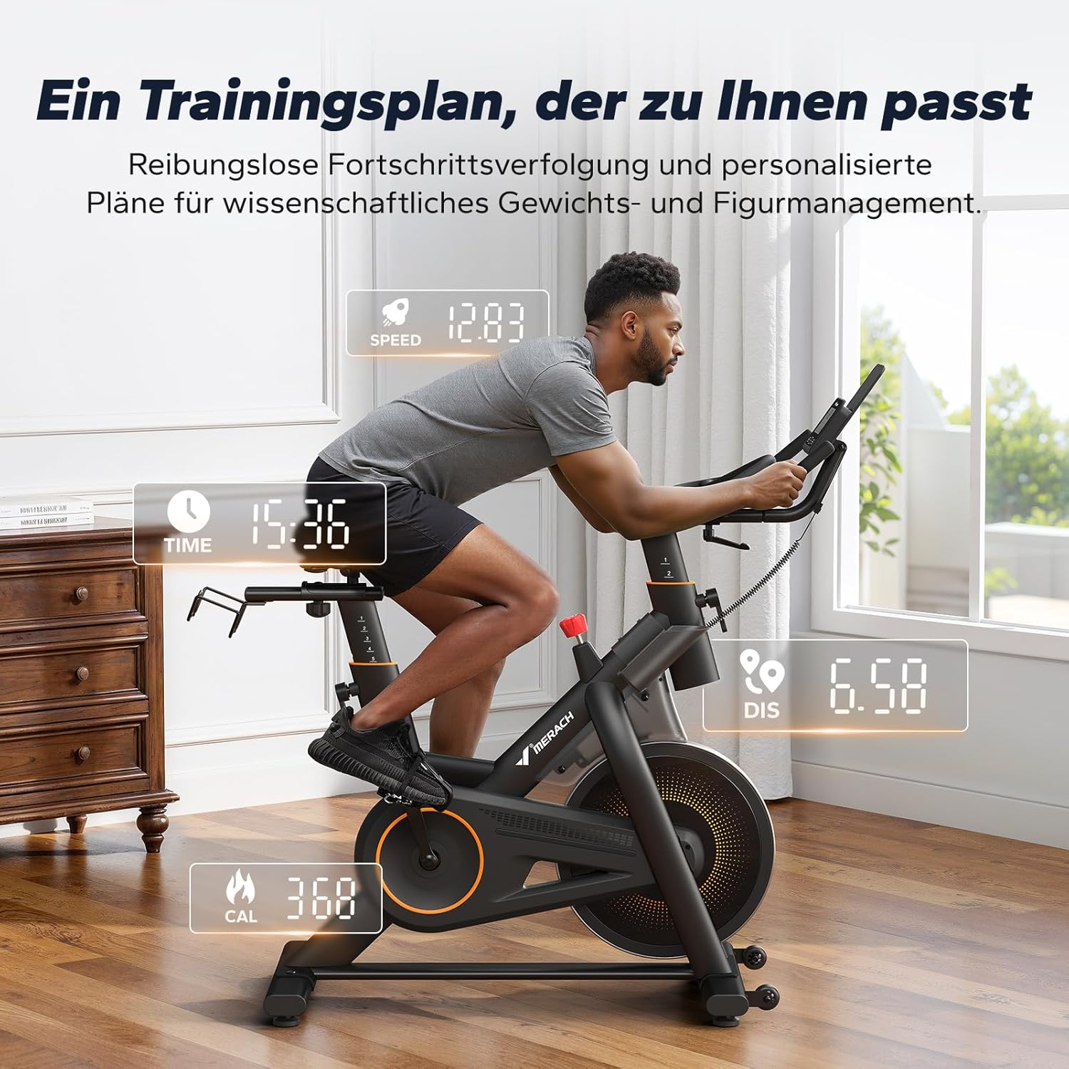 MERACH Profi-Heimtrainer Fahrrad mit 10kg Schwungrad, Max Laufruhe und Stabilität, Studioähnliches Training zu Hause, Leises Magnetbremssystem, Stoßdämpfender Luftkissensattel, Eigene App, Bis 158KG – Bild 6