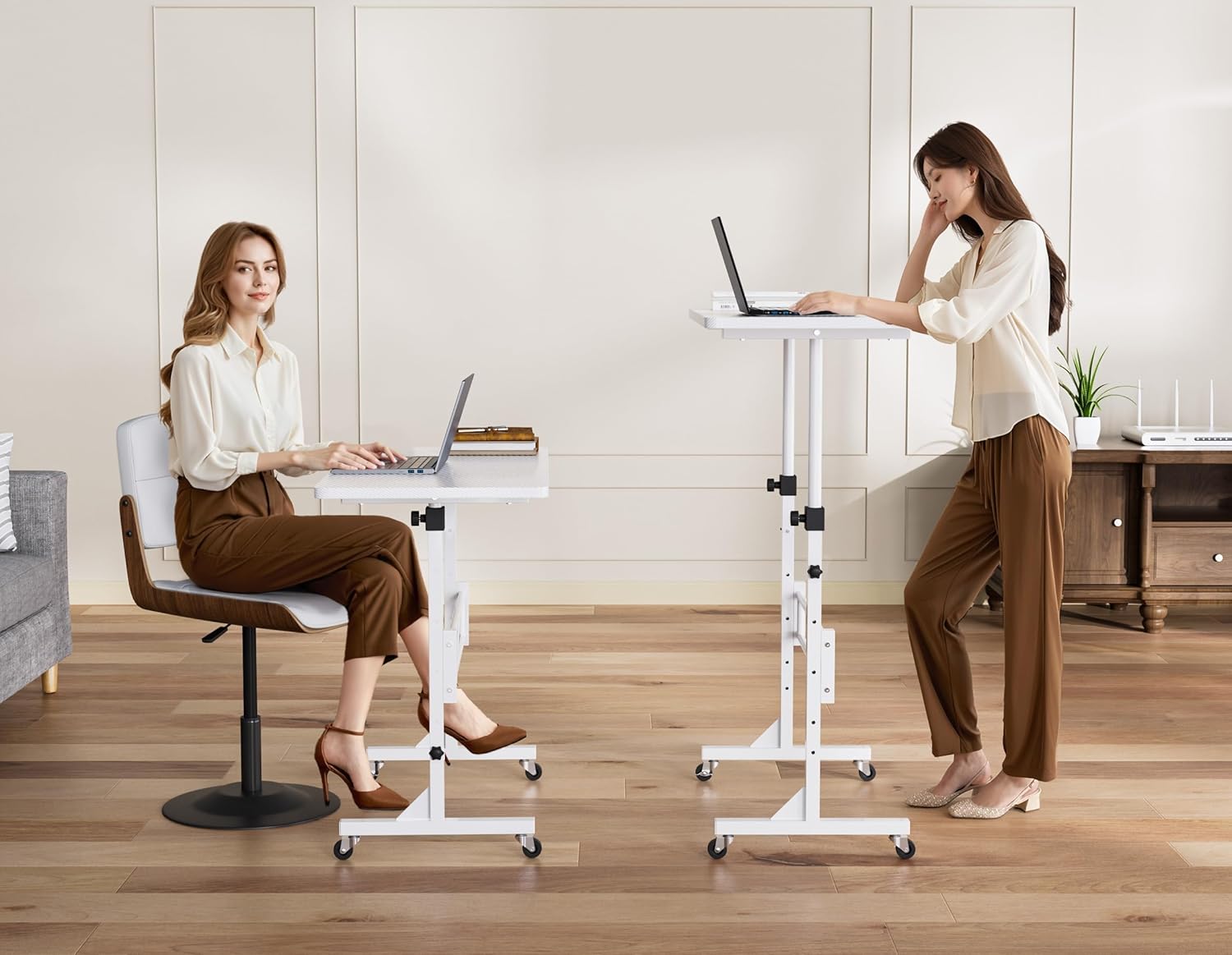 HOMIDEC Höhenverstellbarer Schreibtisch mit Rollen, Tisch, Computertisch, Stehpult, höhenverstellbar für Gehpad, Laufband für Zuhause, PC-Tisch klein für Heimbüro, 80 x 40 cm, Weiß – Bild 2