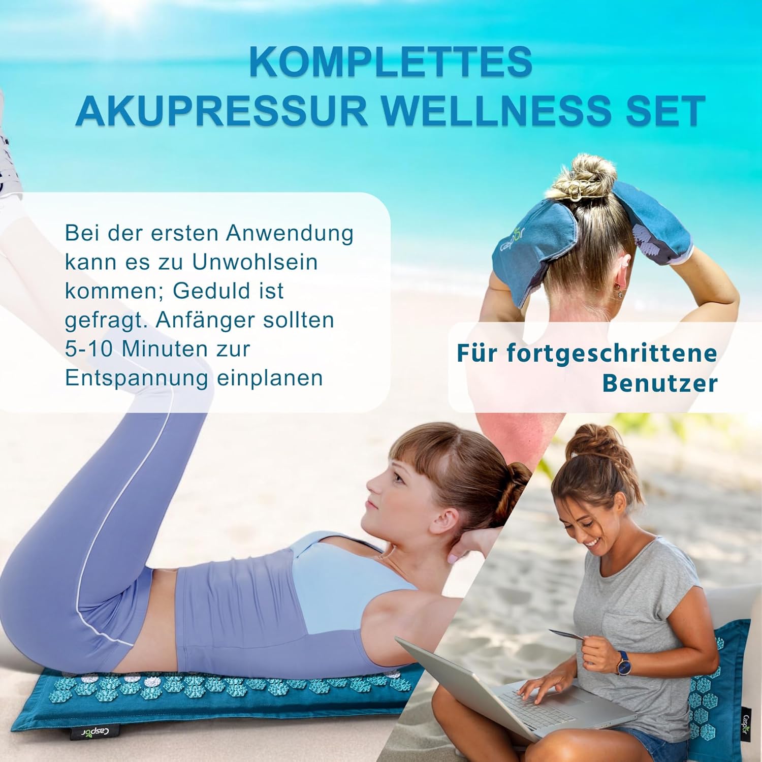 Akupressurmatten-Set mit Kissen (Intensiv), Tasche, Massagehandschuhen, Akupunkturmatte aus Leinen mit Kokosfasern, Akupressurmatte hilft bei Verspannungen, Rückenschmerzen Caspor – Bild 5