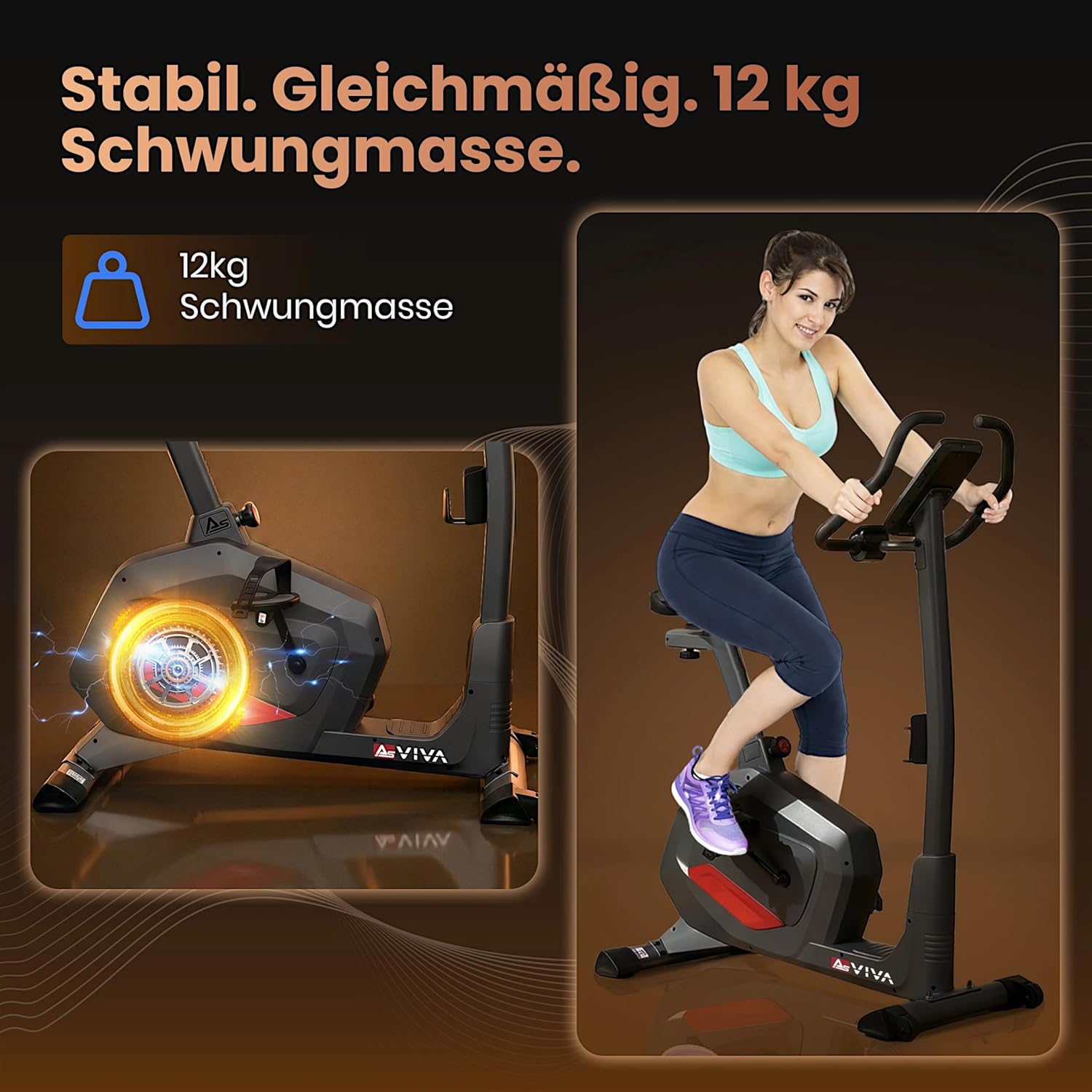 AsVIVA H22 Heimtrainer-Ergometer – Indoor-Bike mit 12 kg Schwungmasse, Bluetooth & App-Steuerung, Pulsmessung, leiser Riemenantrieb, Fitnessgerät für Cardio- & Ausdauertraining zu Hause – Bild 7
