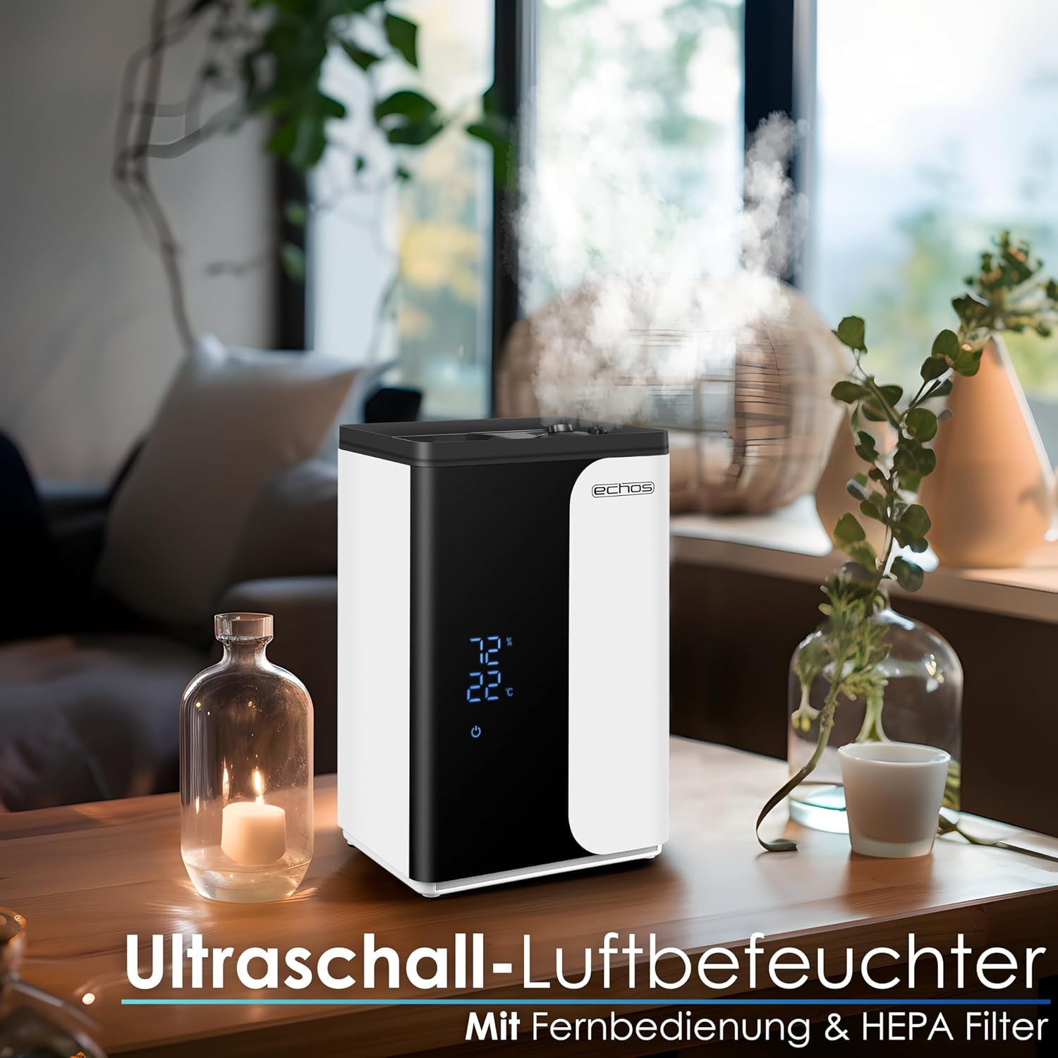 Ultraschall-Luftbefeuchter, 5 Liter, WiFi, Smart Life, App, Fernbedienung, Luftreiniger, Luftreiniger, integriertes Hygrometer, LED-Touch-Display, 12-Stunden-Timer, Nachtmodus, Warm- oder Kaltfunktion, HEPA-Filter – Bild 2