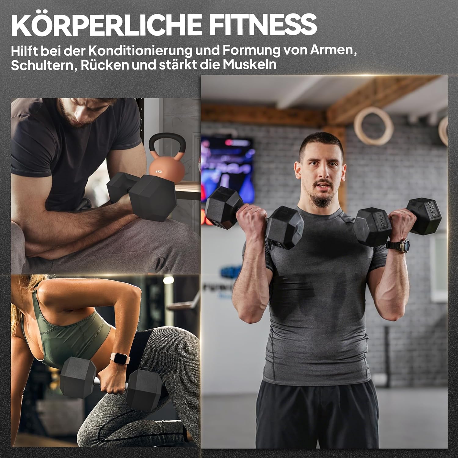 HOMCOM Sechseck-Hanteln, 2er-Set Hanteln mit gerändeltem Griff, Hantel-Set aus Gusseisen, 4/5/6/8/10/12,5/15/17,5/20 kg, Hanteln für Männer und Frauen, Zuhause, Fitnessstudio, Krafttraining – Bild 6