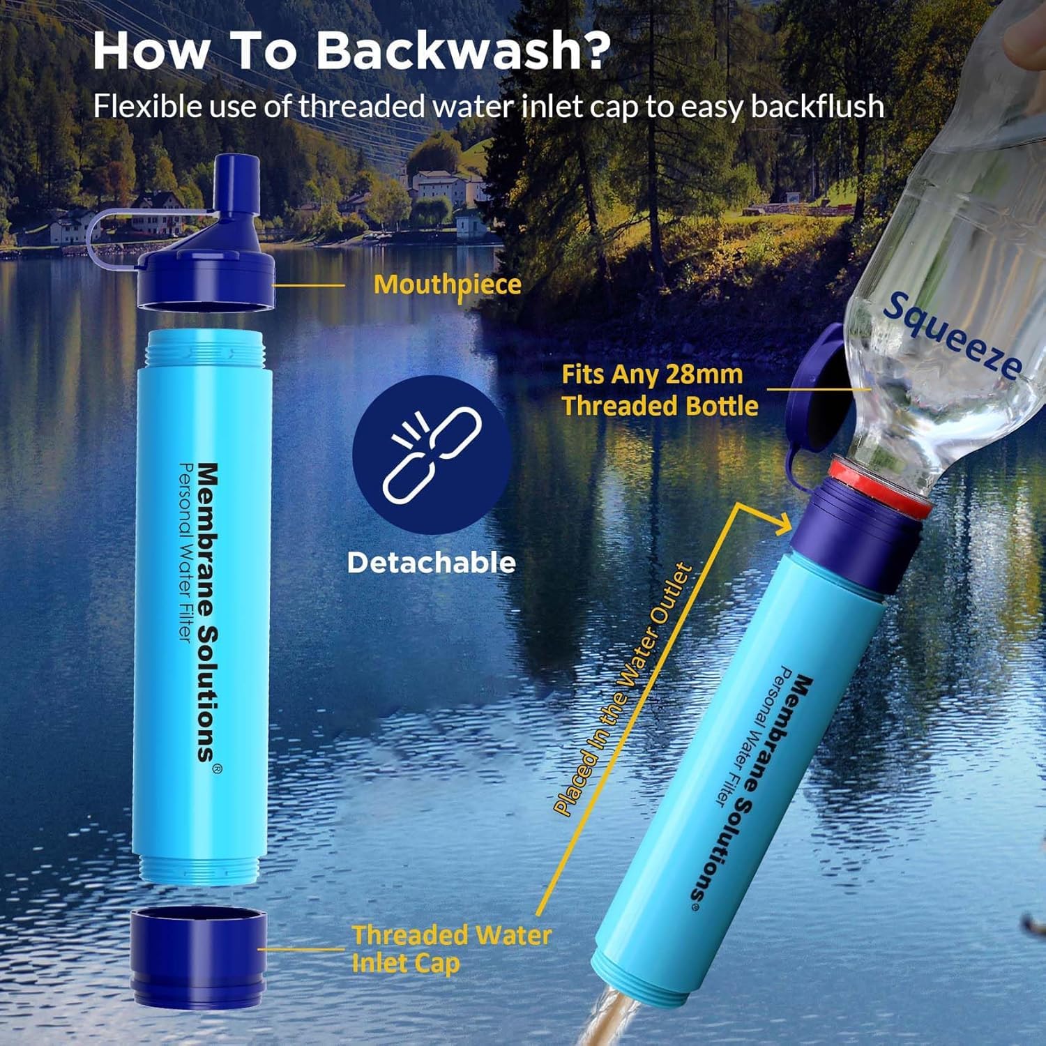 Membrane Solutions Outdoor-Camping-Wasserfilter für 5000 Liter gefiltertes Wasser, Filtergenauigkeit bis zu 0,1 Mikron, entfernt 99,9999 % E.coli, BPA-frei, 2 Stück – Bild 6