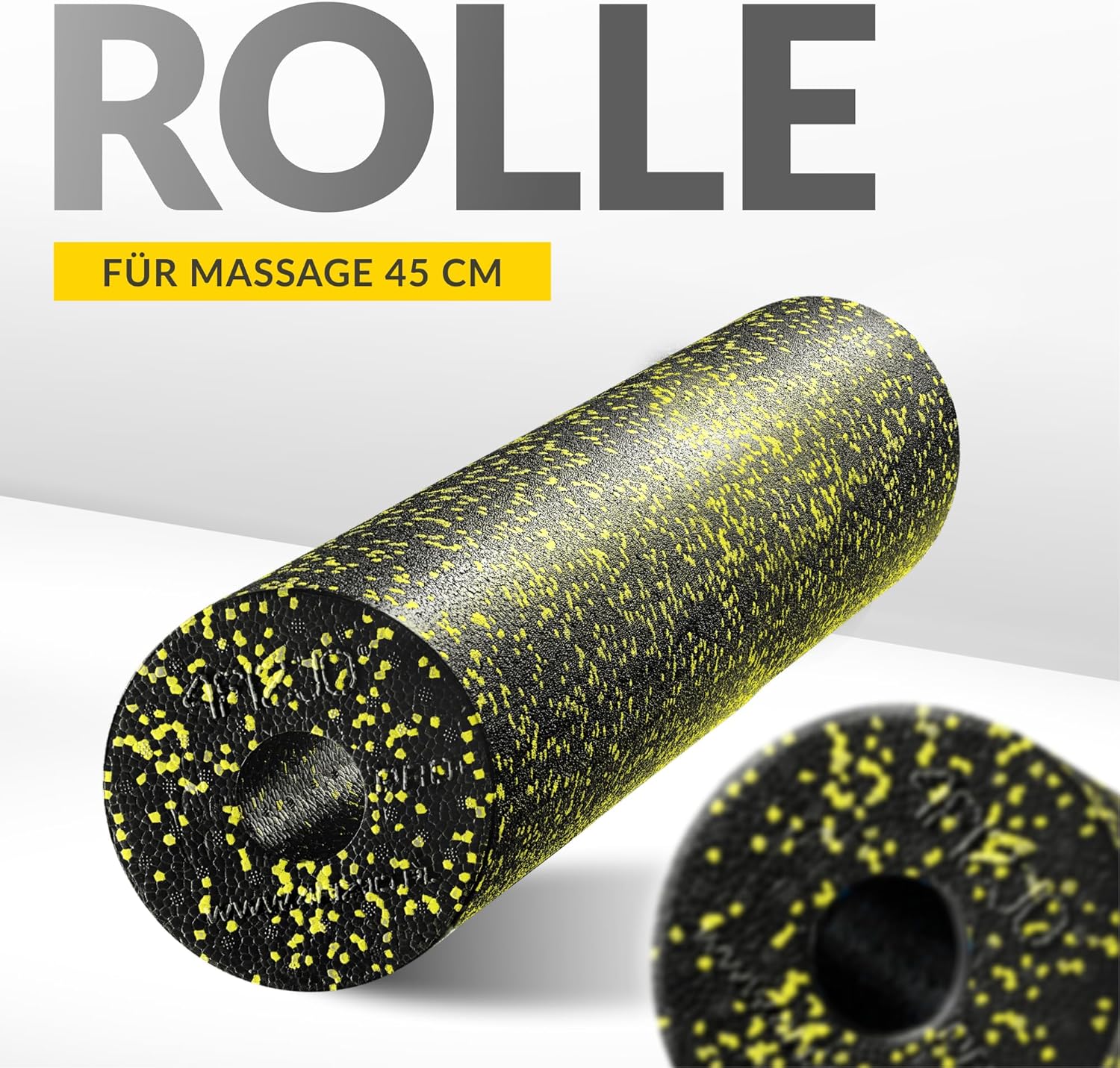 4FIZJO Faszienrolle Schaumstoff, Durchmesser 14,5 cm, Länge 45 cm, Massagerolle, Rückenrolle, Fitnessrolle, leicht, hart, Schaumstoffrolle, Faszientraining, Massagetraining, Schwarz/Gelb – Bild 10