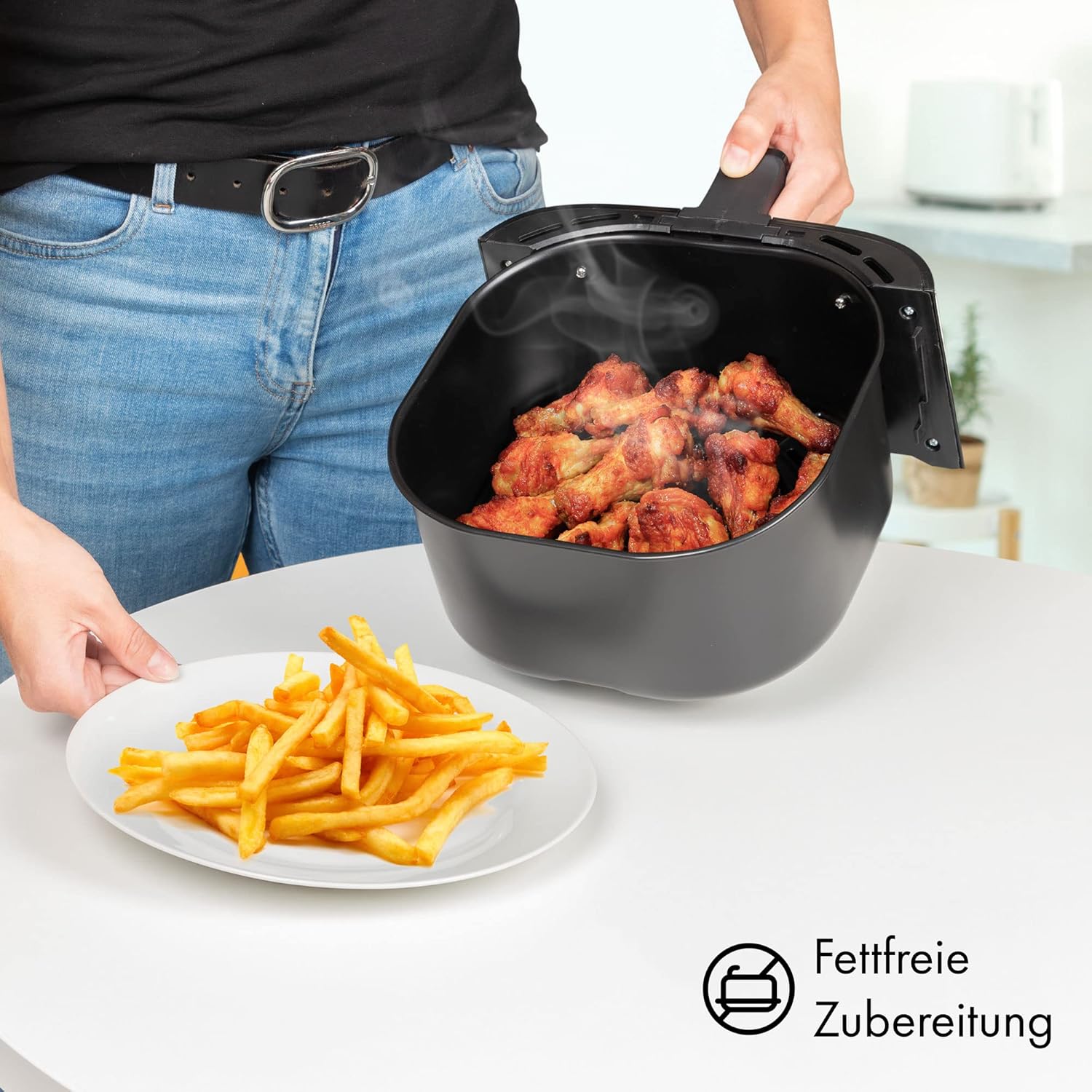 Clatronic FR 3782 H XXL Heißluftfritteuse – 5L Fritteuse | Heißluft für fettfreies Braten | Edelstahl-Airfryer mit digitalem Touchscreen | 360° Luftstrom | Heißluftfritteuse mit 8 Programmen – Bild 9