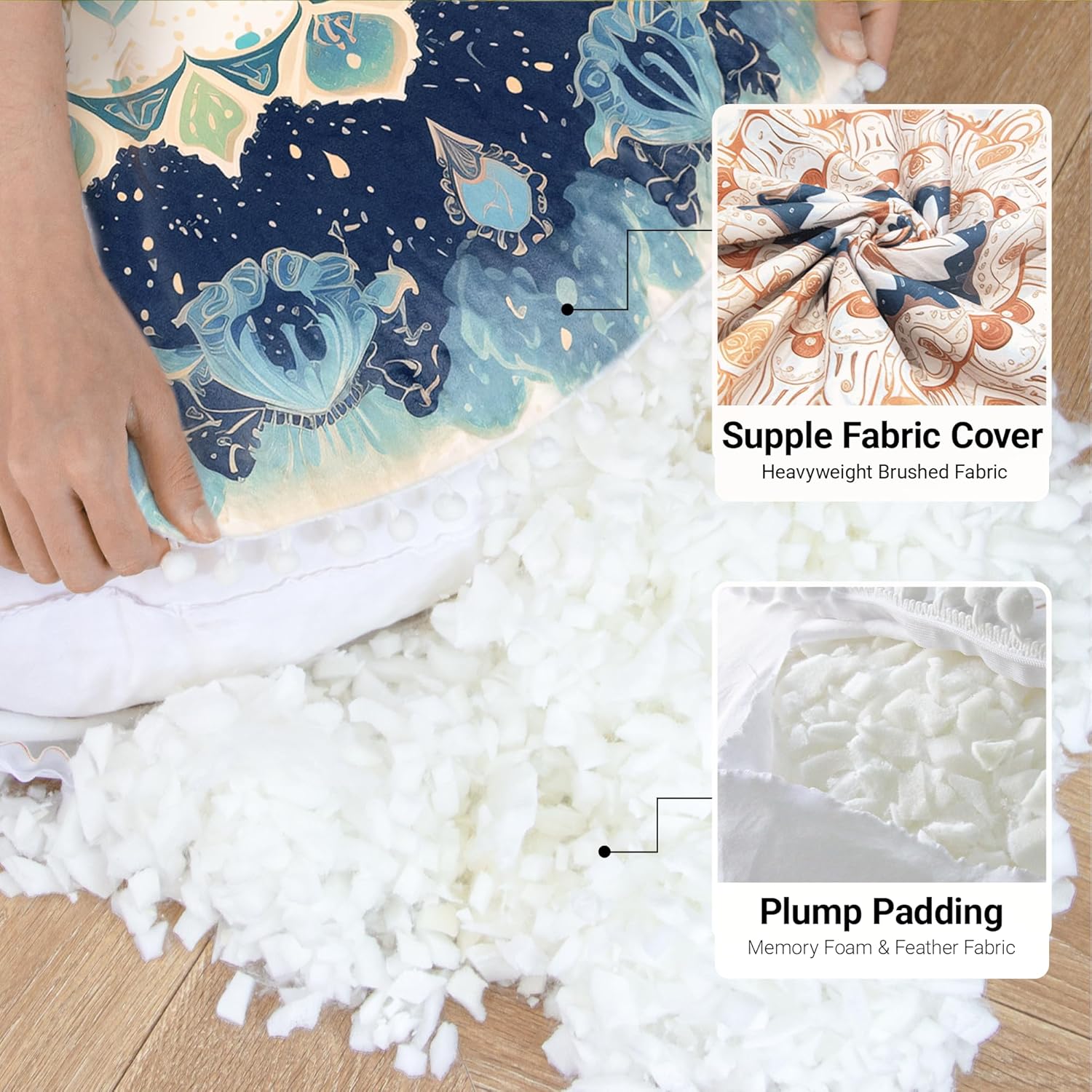 Meditations-Bodenkissen, rundes Sitzkissen mit waschbarem und abnehmbarem Bezug, 80 cm großes ergonomisches Yogakissen mit Pompon-Dekoration, für drinnen und draußen, grün – Bild 4