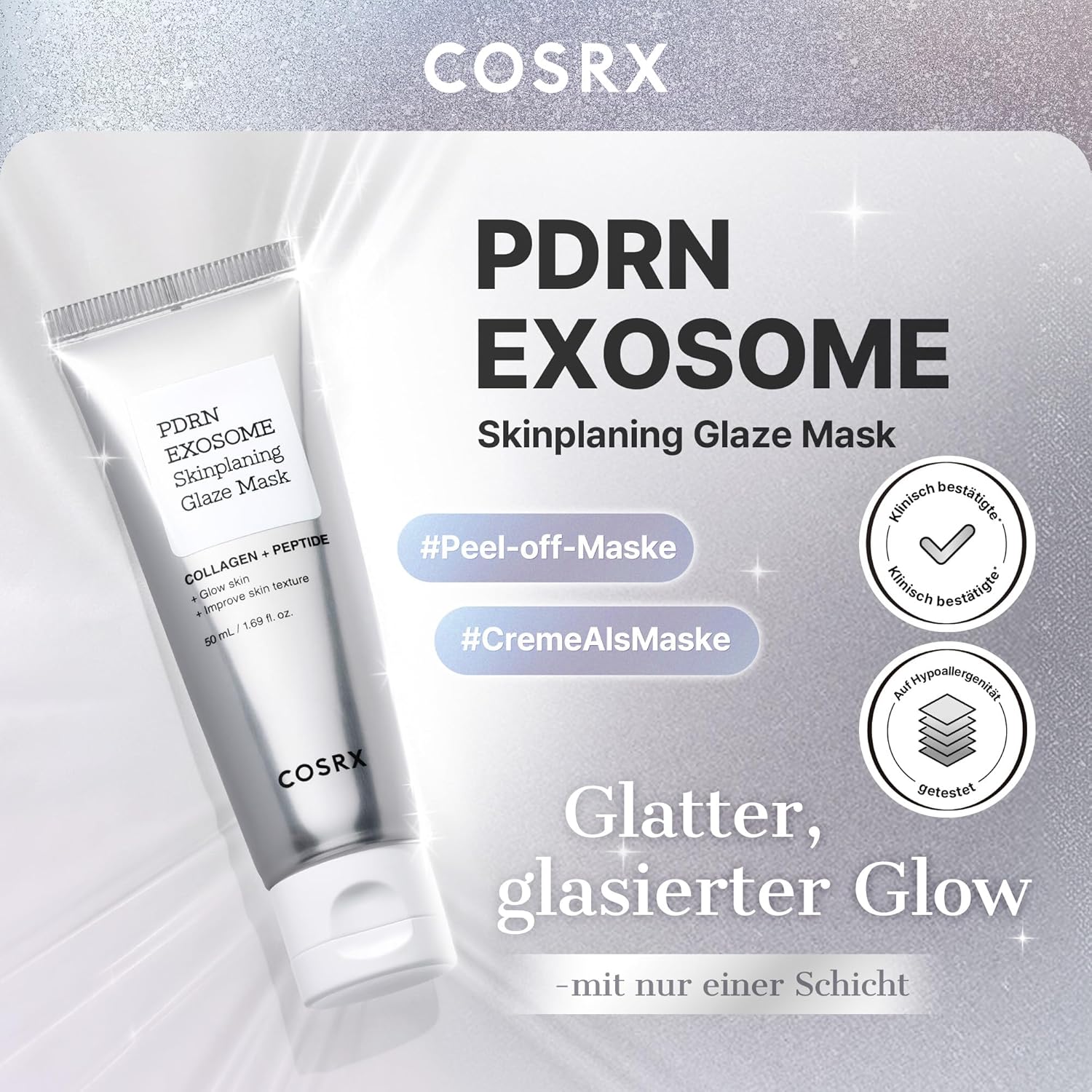 COSRX PDRN Exosome Skinplaning Glaze Mask für Glashaut mit Lachs-DNA PDRN und Exosomen, Collagen Night Wrapping Mask für das Gesicht, mit Silikonbürste, verfeinert die Haut, 50 ml, koreanische Hautpflege – Bild 3