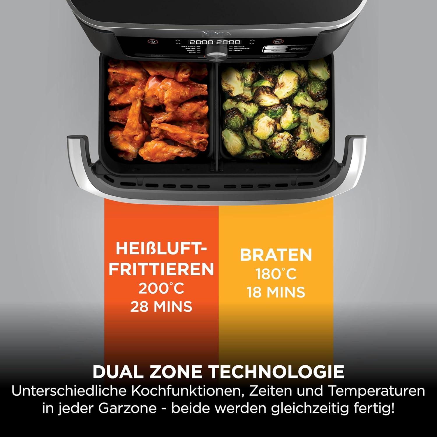 Ninja Foodi FlexDrawer Zweizonen-Heißluftfritteuse, Heißluftfritteuse mit 10,4 Fächern und abnehmbarem Separator, Antihaftbeschichtung, spülmaschinenfester Korb, 7-in-1, Schwarz und Kupfer, AF500EUCP – Bild 7